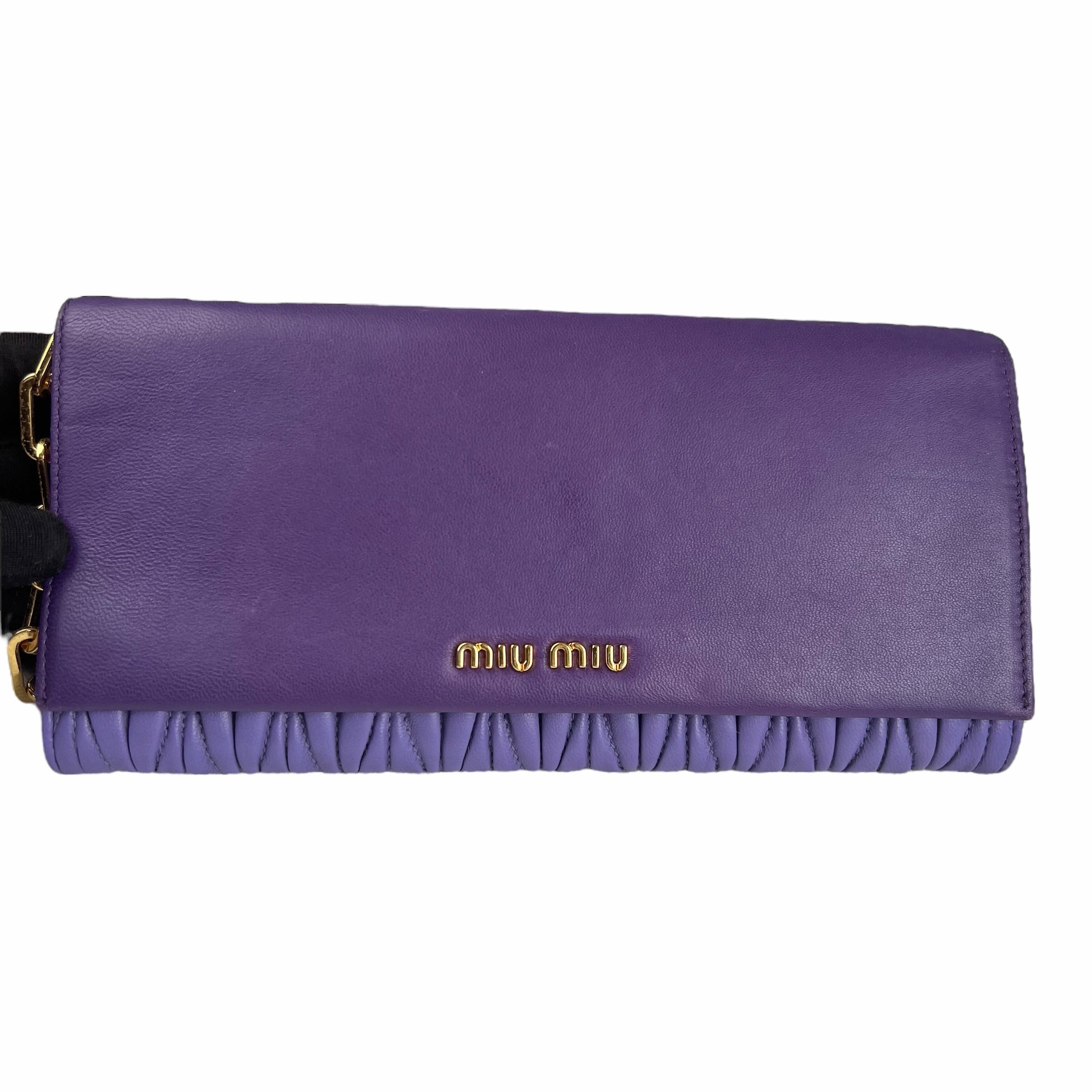 Pre-owned miu-miu-purple-matelasse-leather-flap-crossbody-bag-front