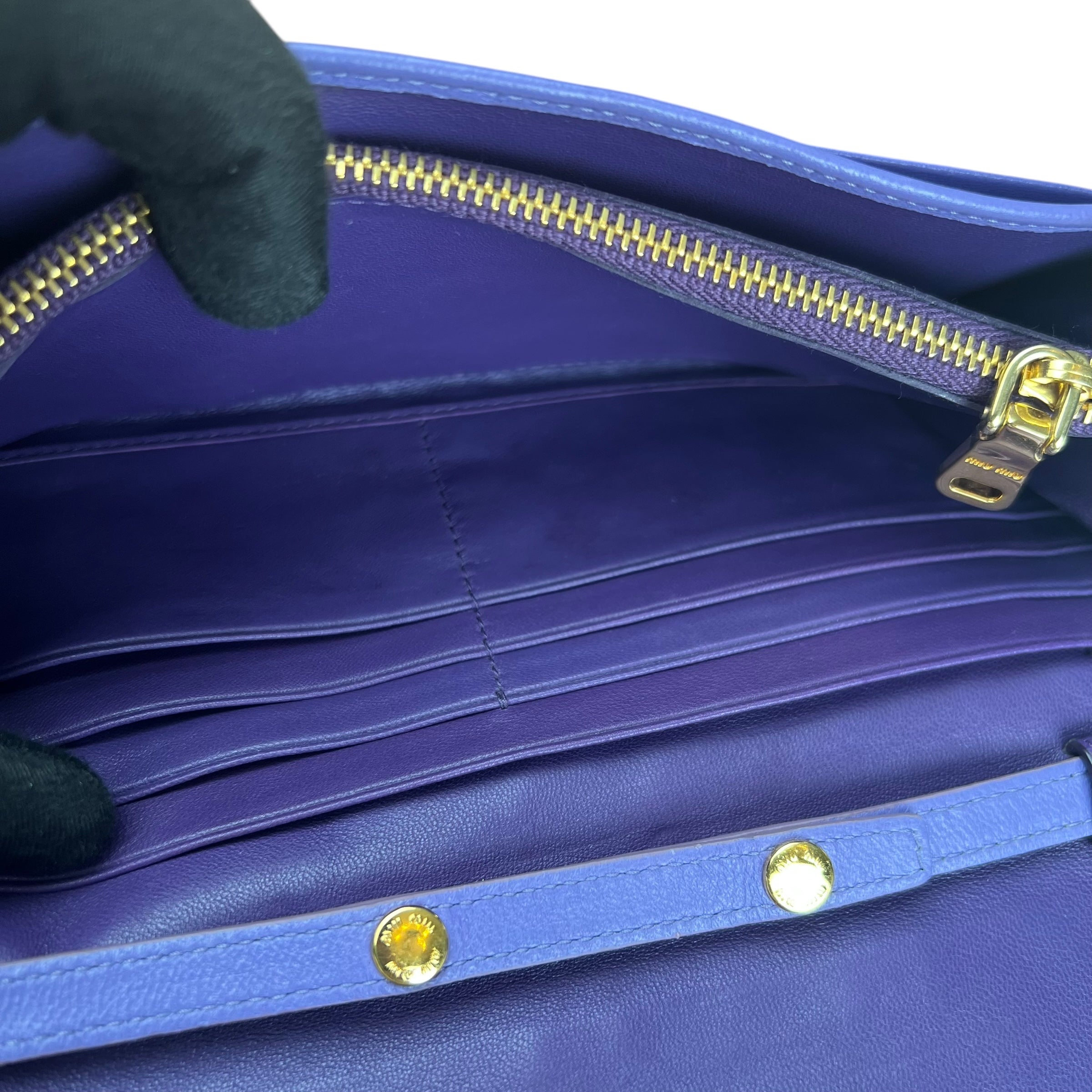 Pre-owned miu-miu-purple-matelasse-leather-flap-crossbody-bag-front