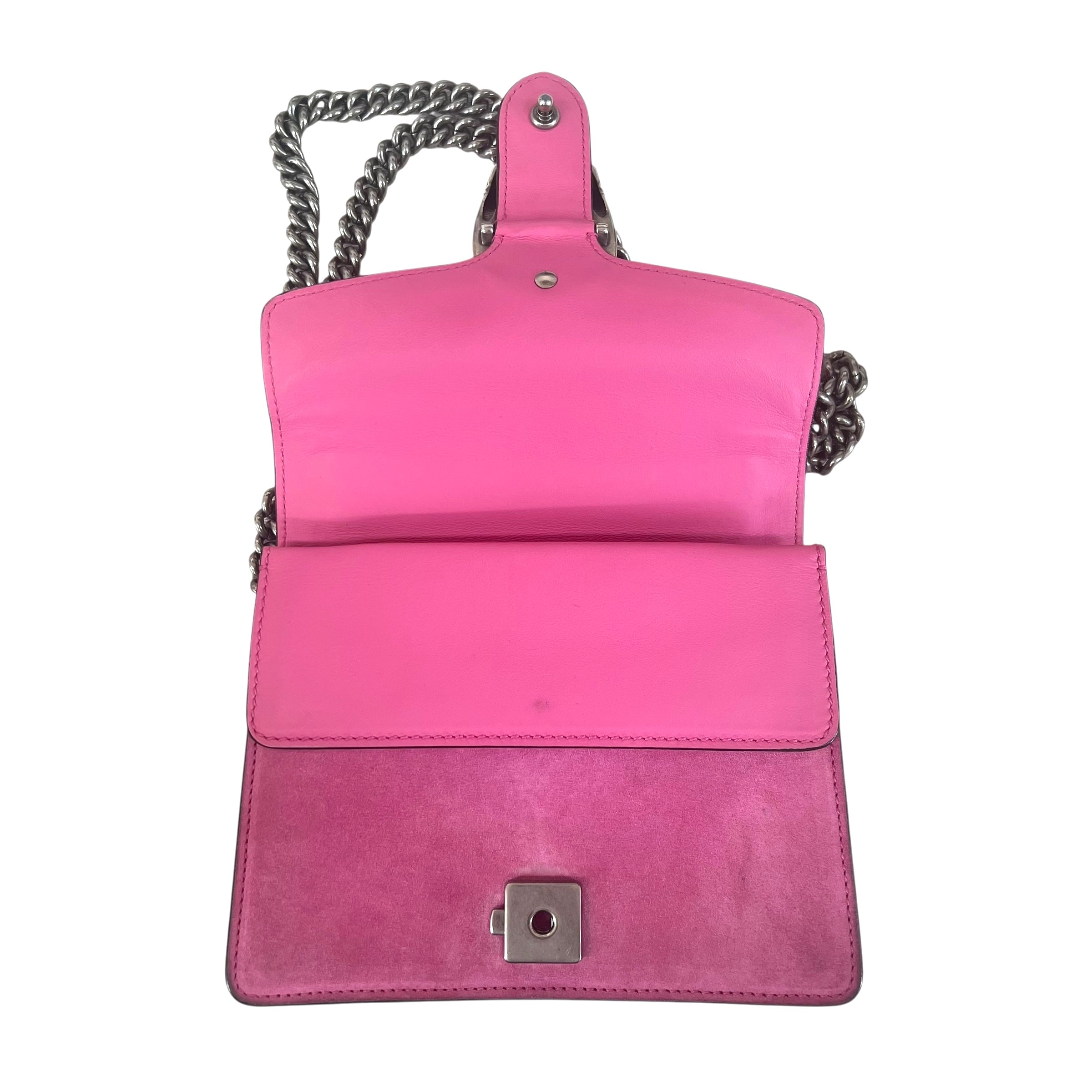 Pre-owned gucci-dionysus-medium-pink-suede-handbag-front