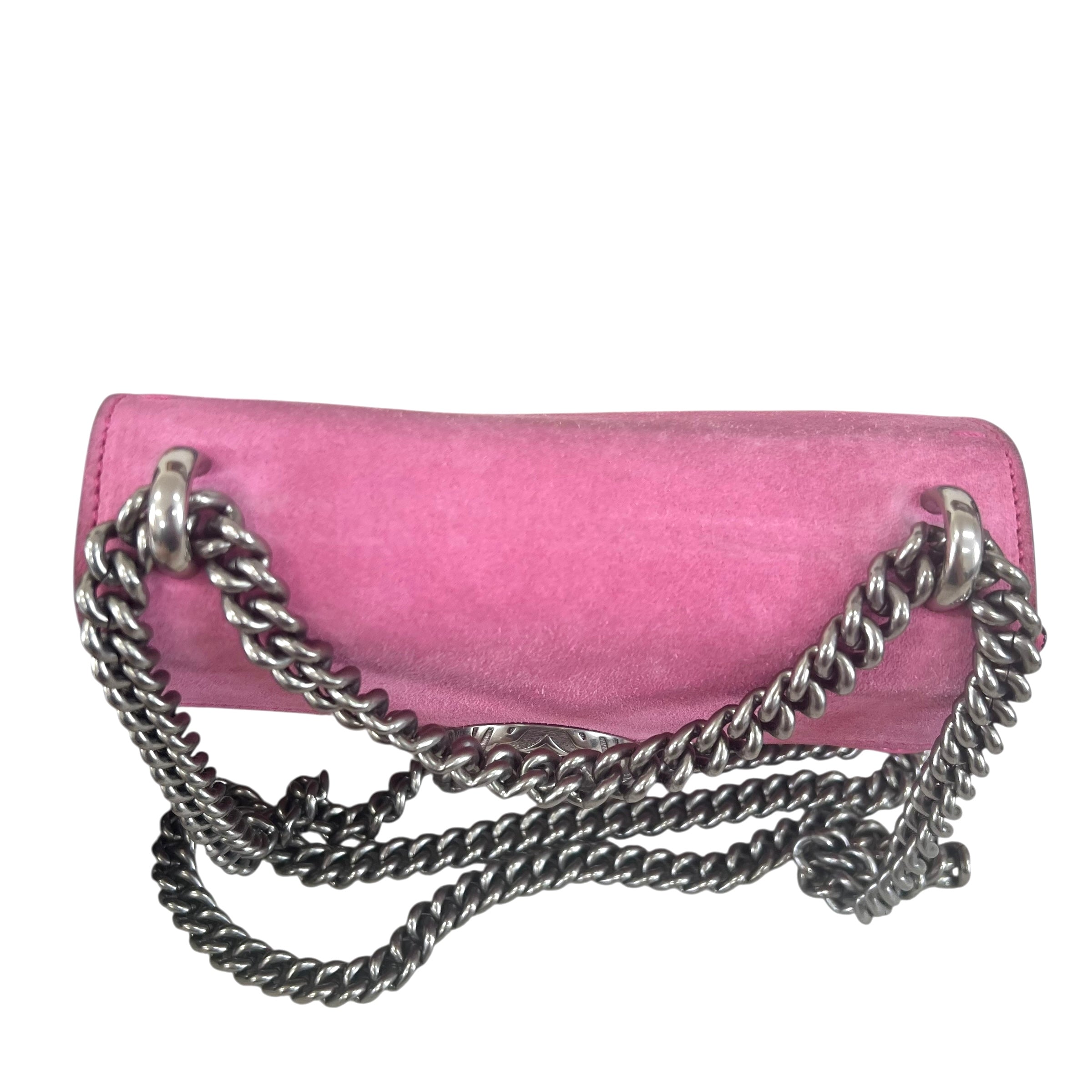 Pre-owned gucci-dionysus-medium-pink-suede-handbag-front