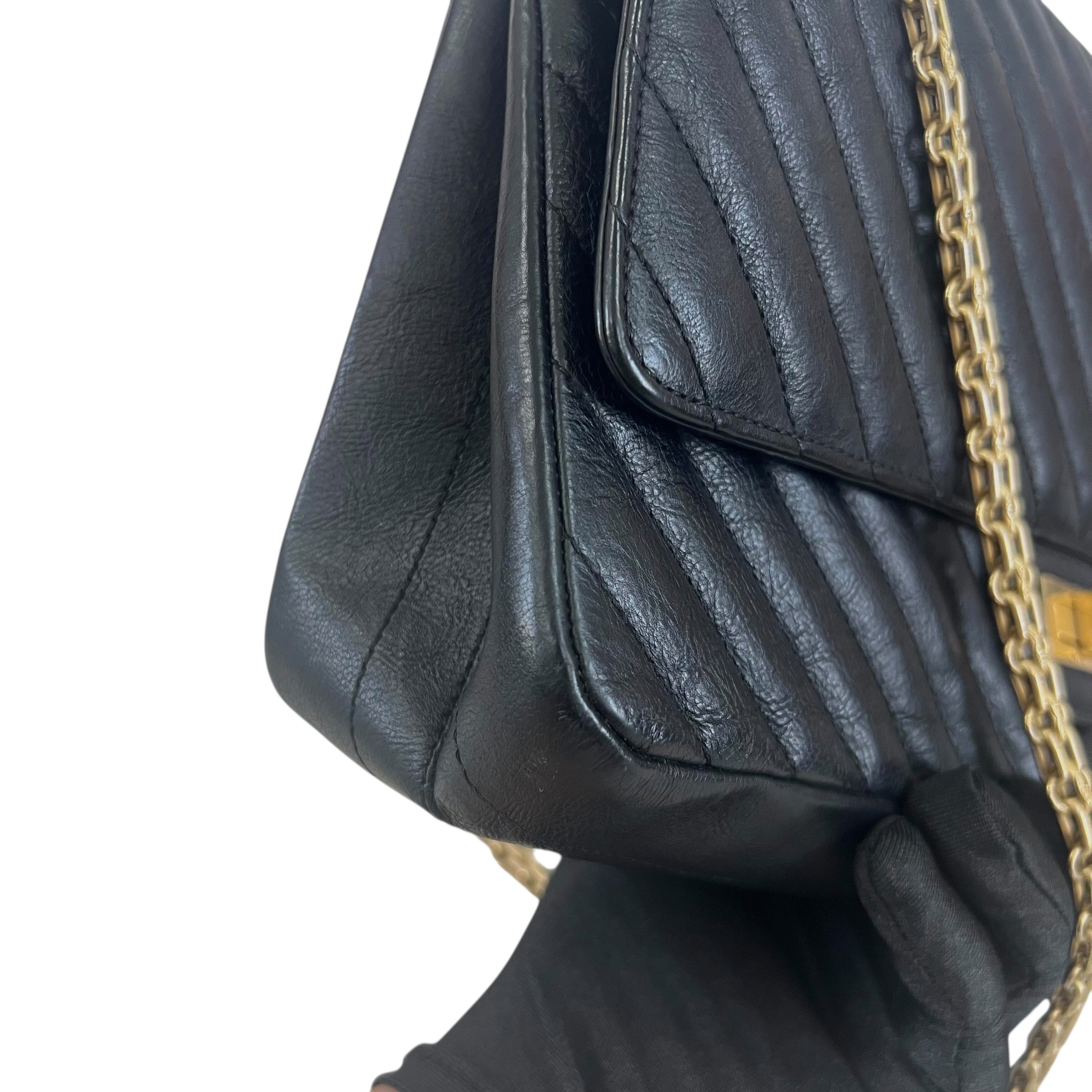 Pre-owned chanel-classic-timeless-2-55-black-caviar-leather-gold-hardware-bag-front