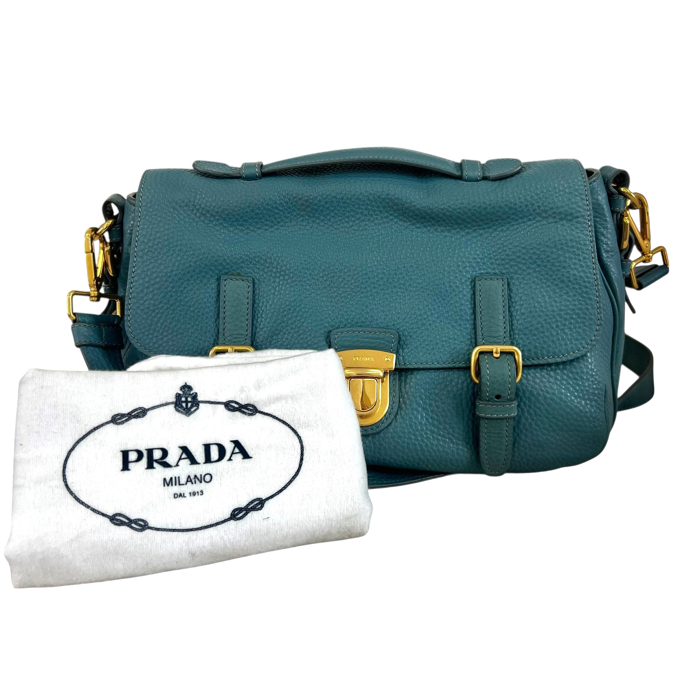 Pre-owned prada-vitello-daino-push-lock-messenger-bag back view