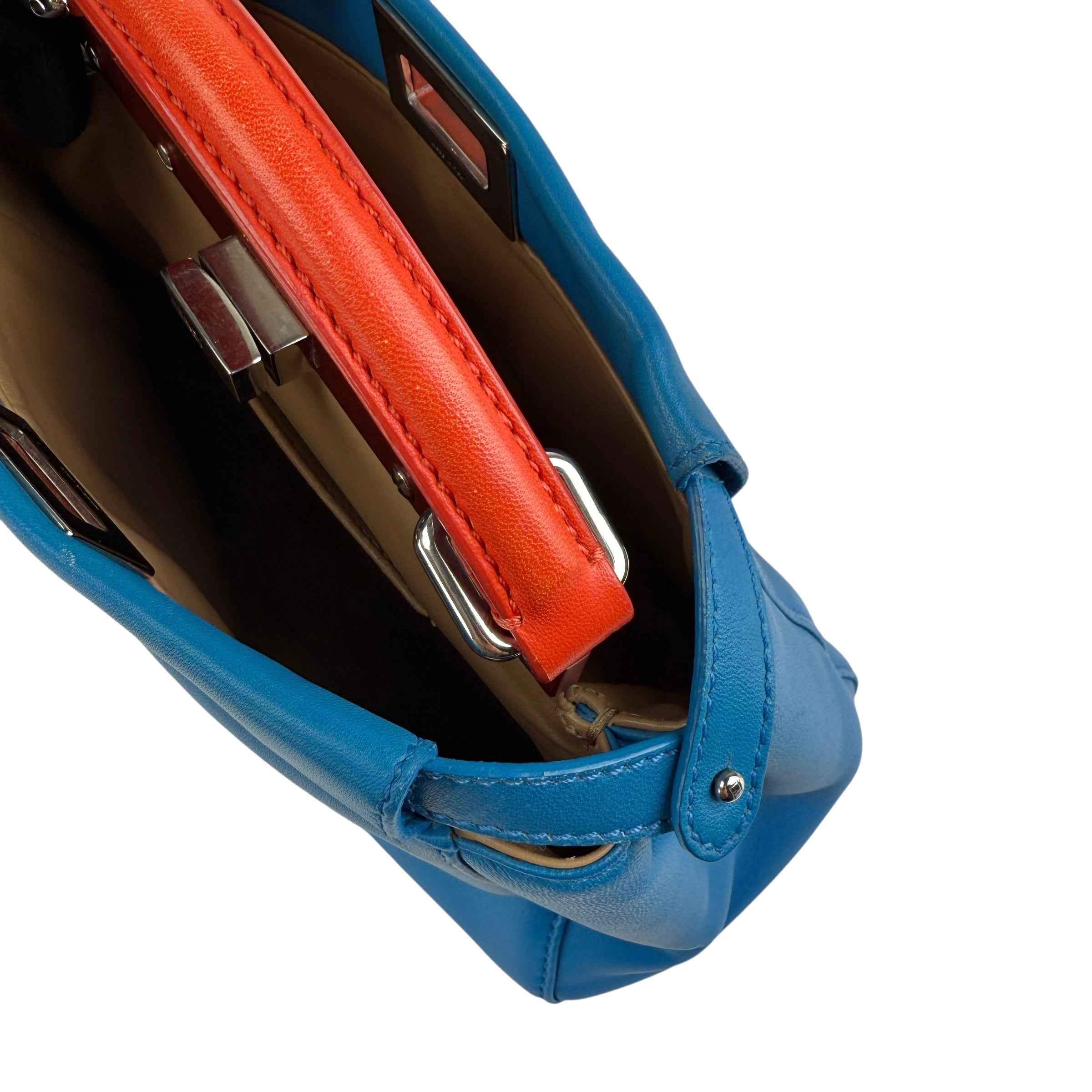 Fendi Blue/Orange Leather Mini Peekaboo Top Handle Bag
