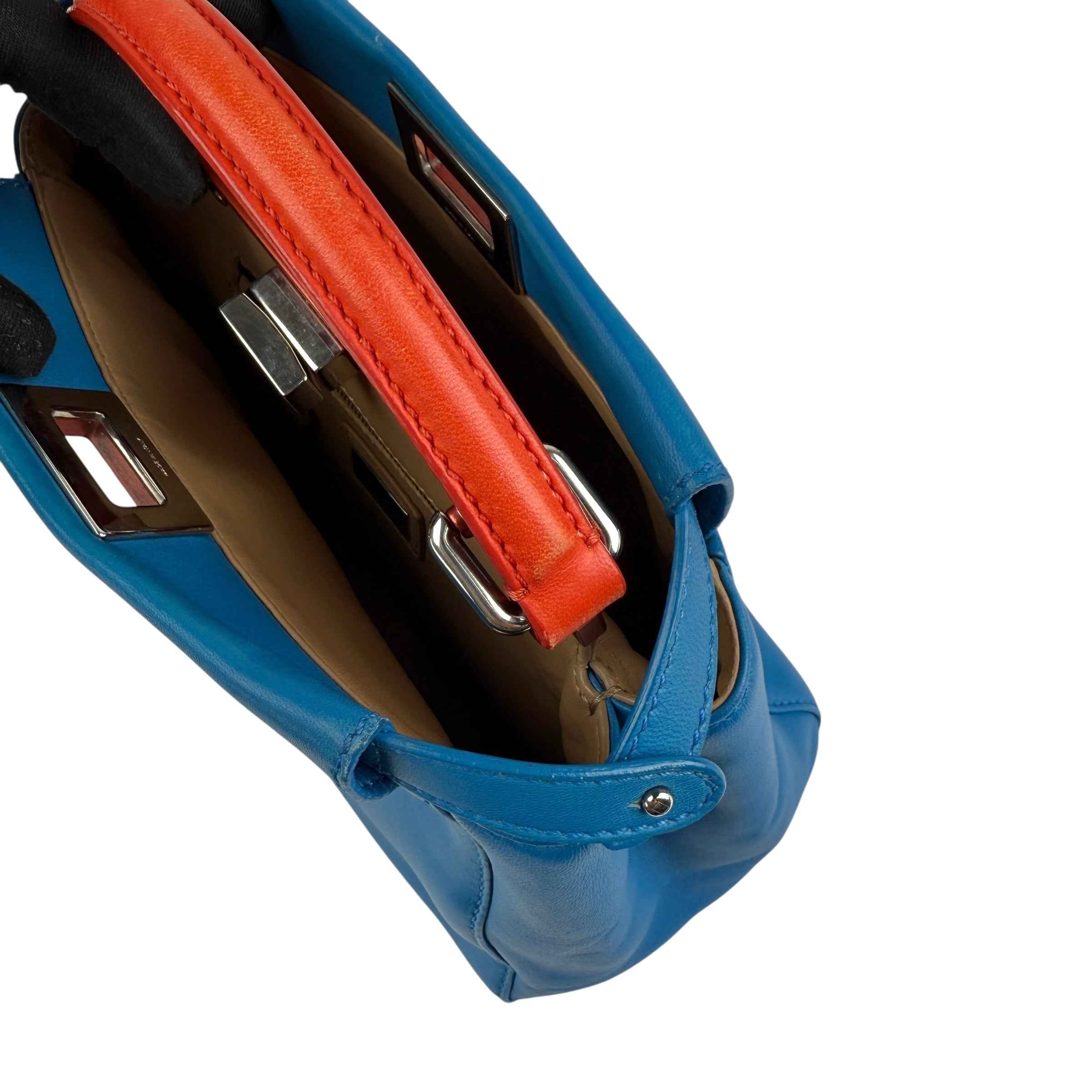 Fendi Blue/Orange Leather Mini Peekaboo Top Handle Bag
