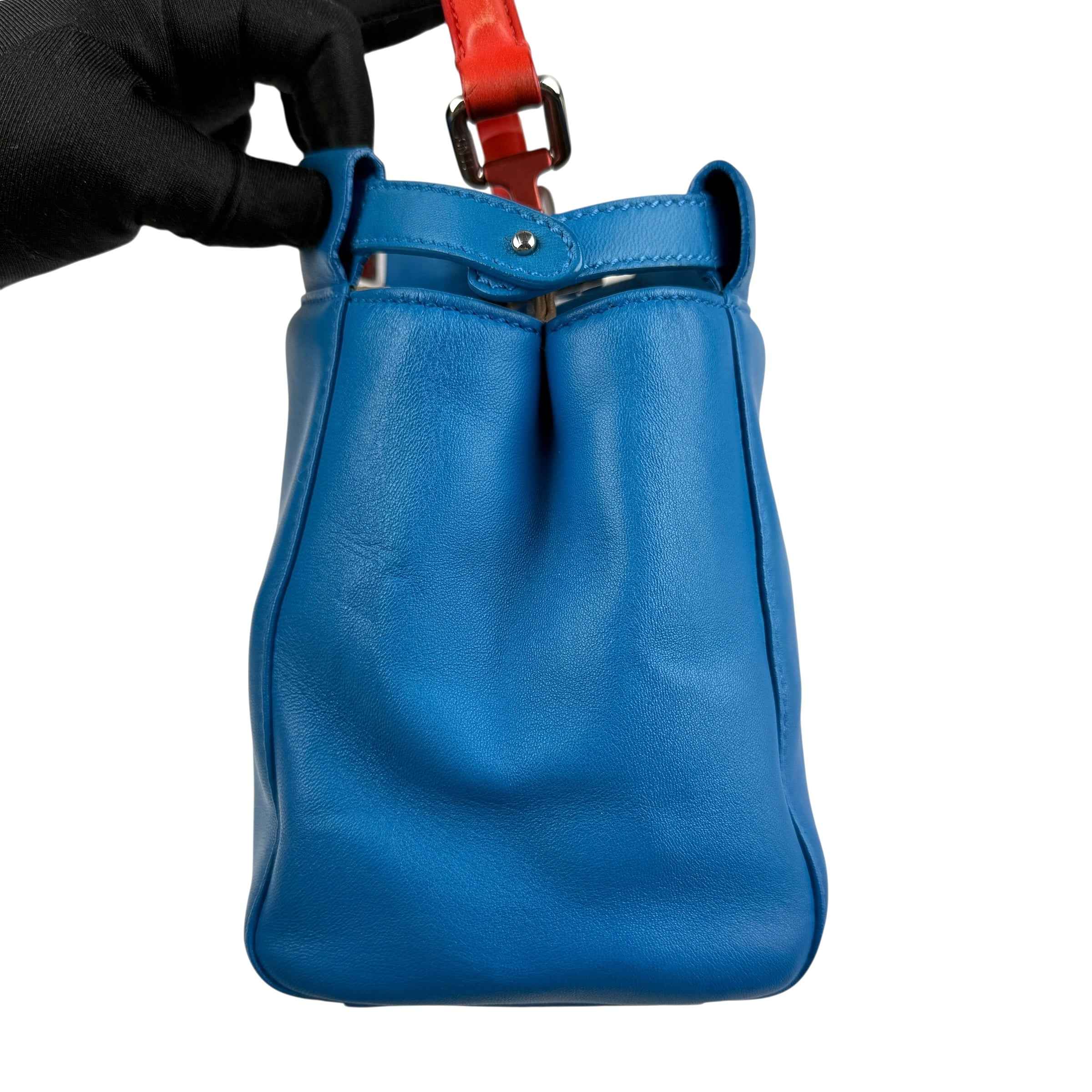 Fendi Blue/Orange Leather Mini Peekaboo Top Handle Bag