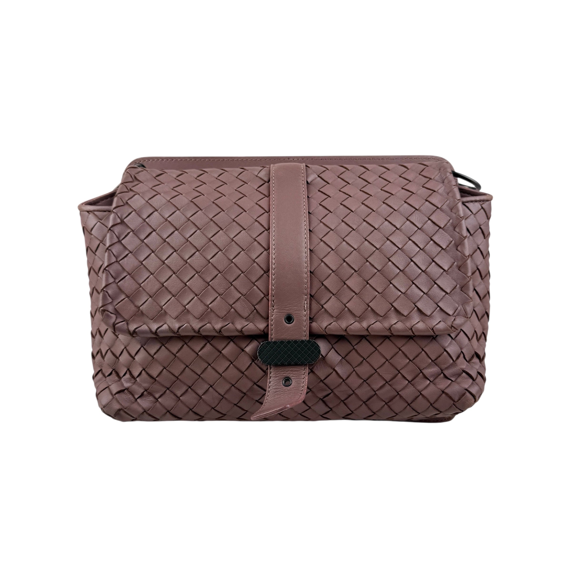 Pre-owned bottega veneta leather intrecciato double sided flap shoulder bag front