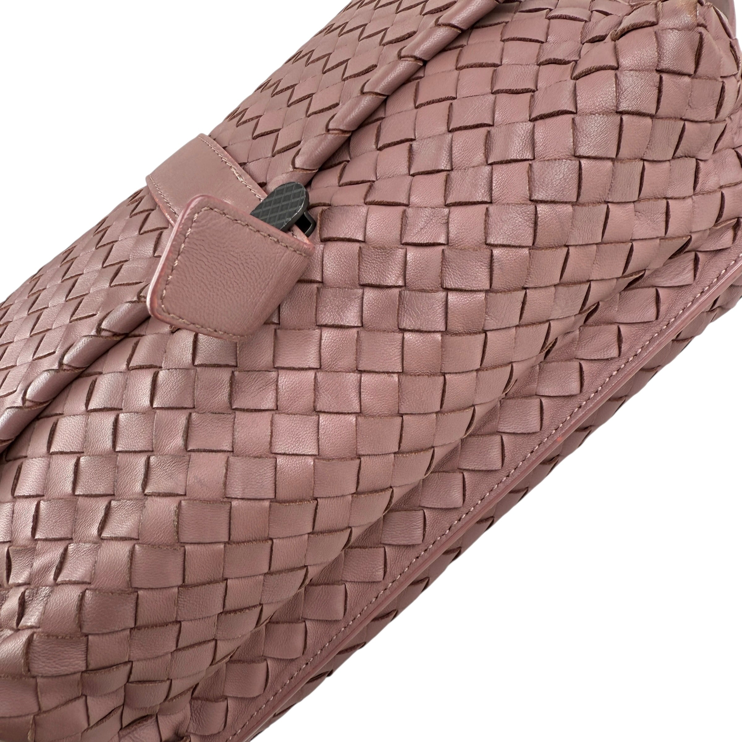 Pre-owned bottega veneta leather intrecciato double sided flap shoulder bag front