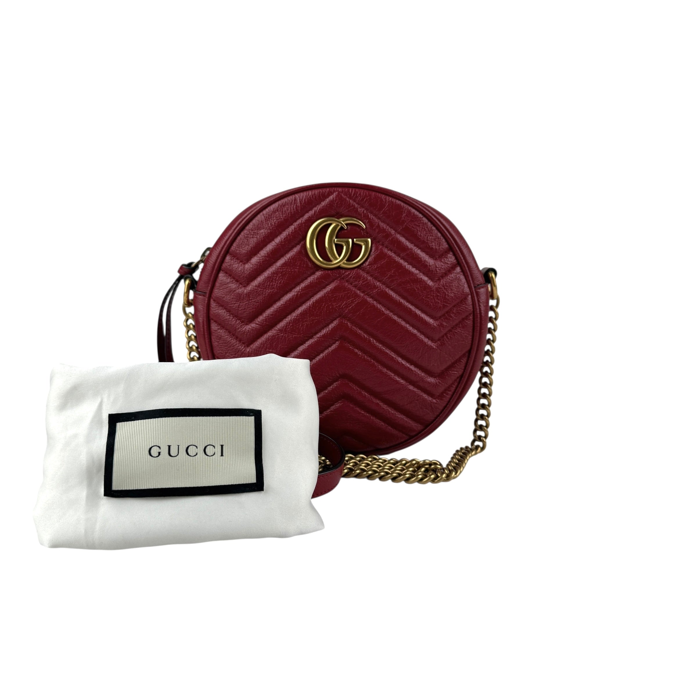 Pre-owned gucci-gg-marmont-round-leather-crossbody-bag back view