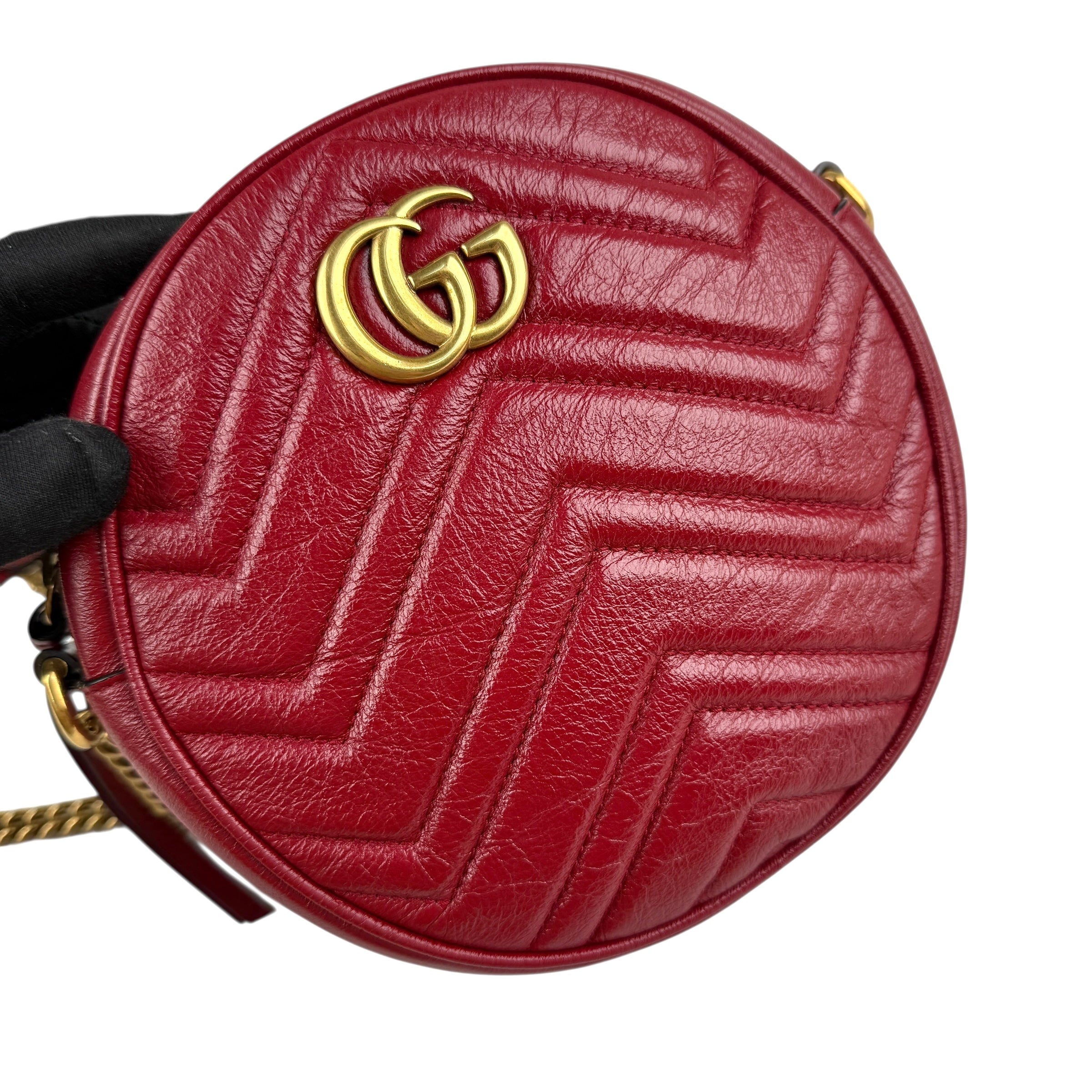 Pre-owned gucci-gg-marmont-round-leather-crossbody-bag