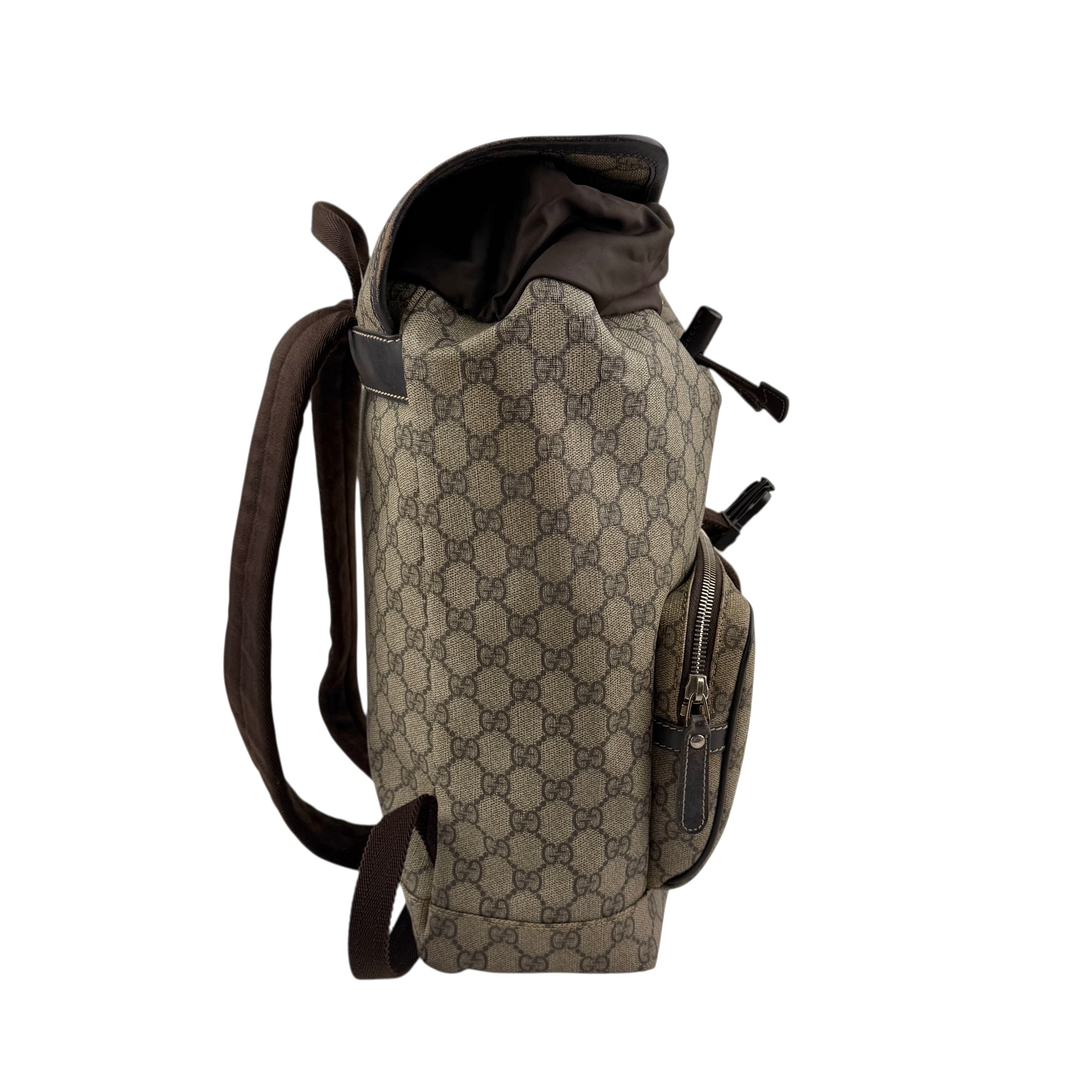 Pre-owned gucci-single-buckle-backpack-gg-supreme-canvas-brown