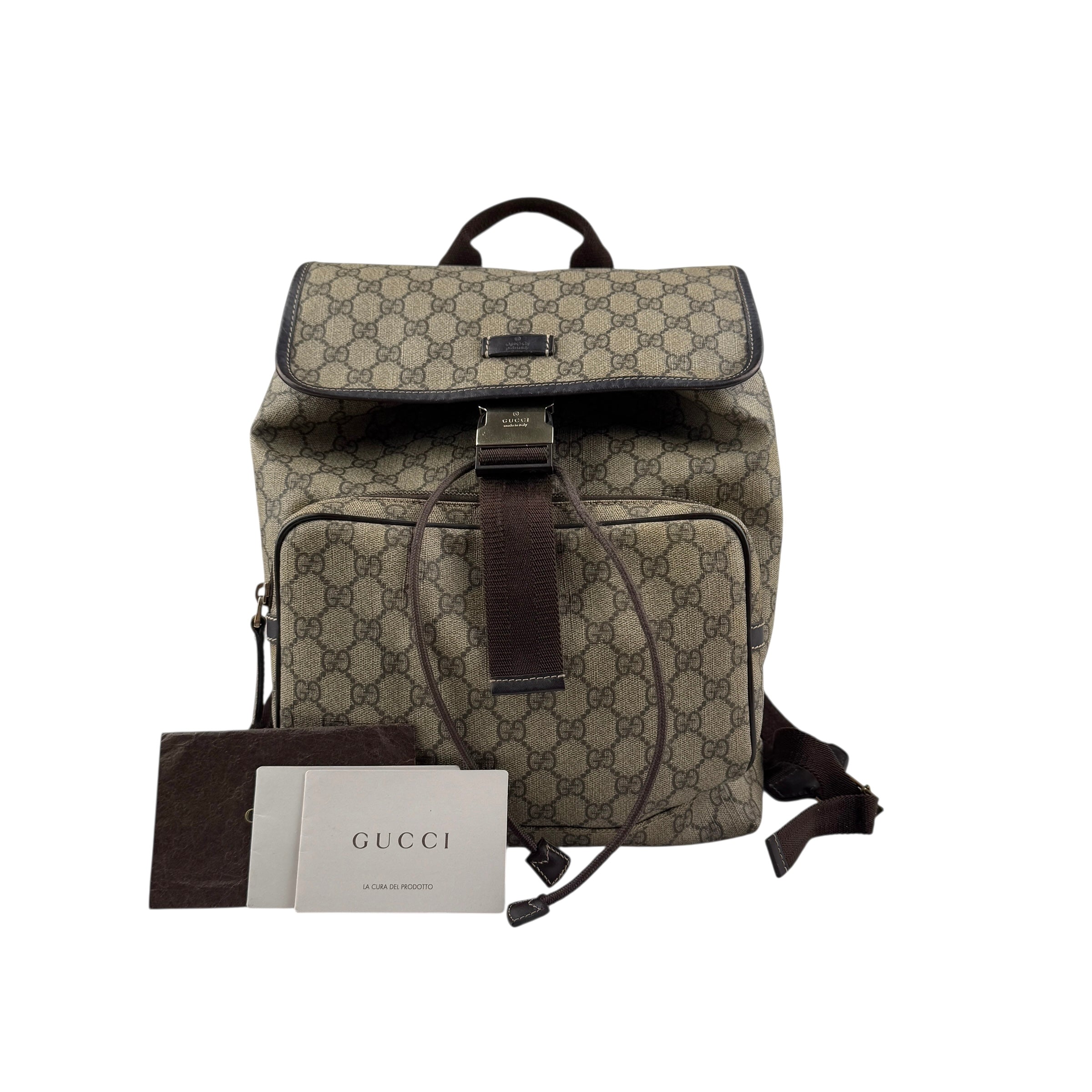 Pre-owned gucci-single-buckle-backpack-gg-supreme-canvas-brown back view