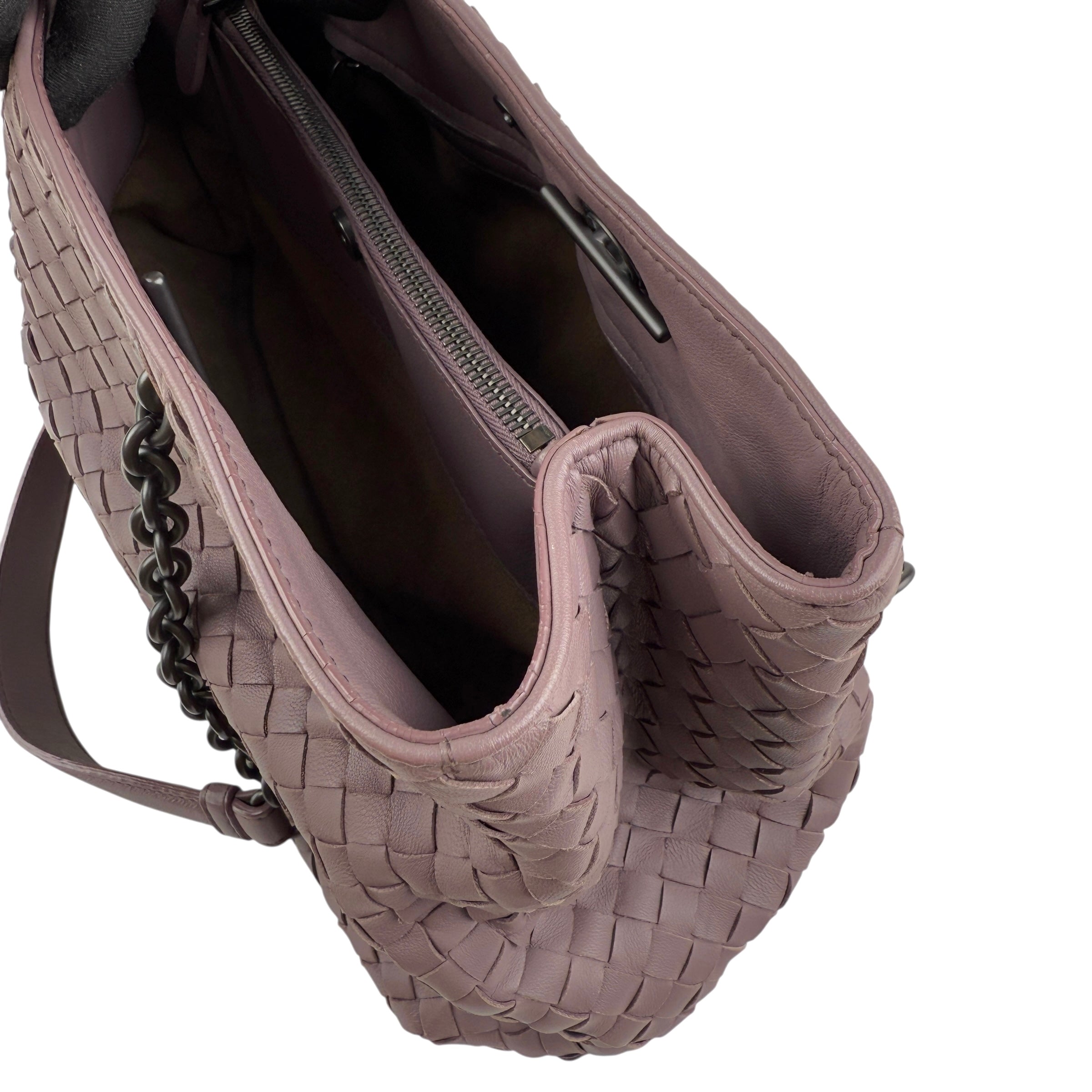 Pre-owned bottega veneta lilac intrecciato leather double chain tote front