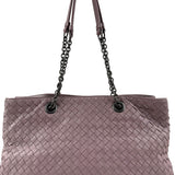 Pre-owned bottega veneta lilac intrecciato leather double chain tote front