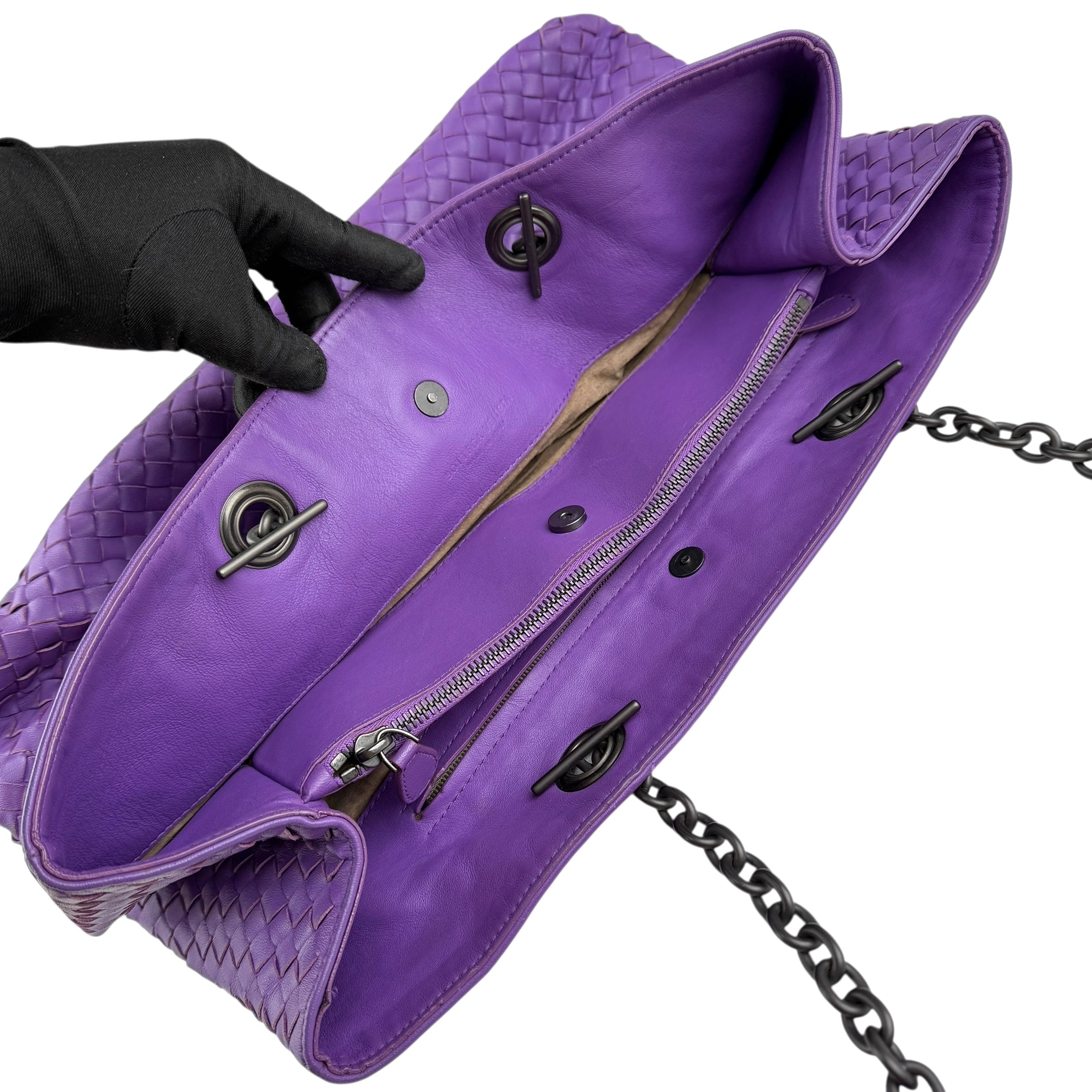 Pre-owned bottega veneta intrecciato purple tote bag front