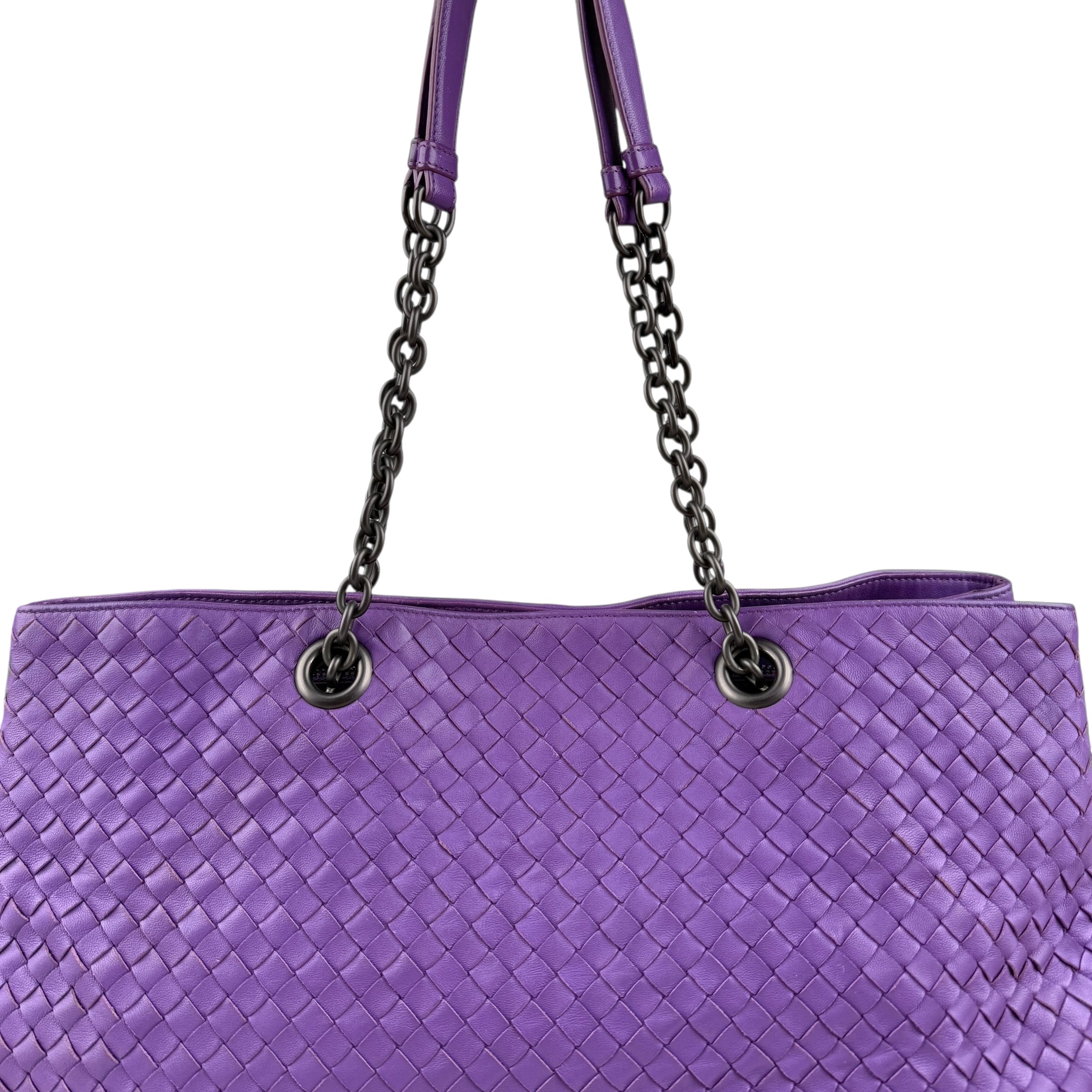 Pre-owned bottega veneta intrecciato purple tote bag front