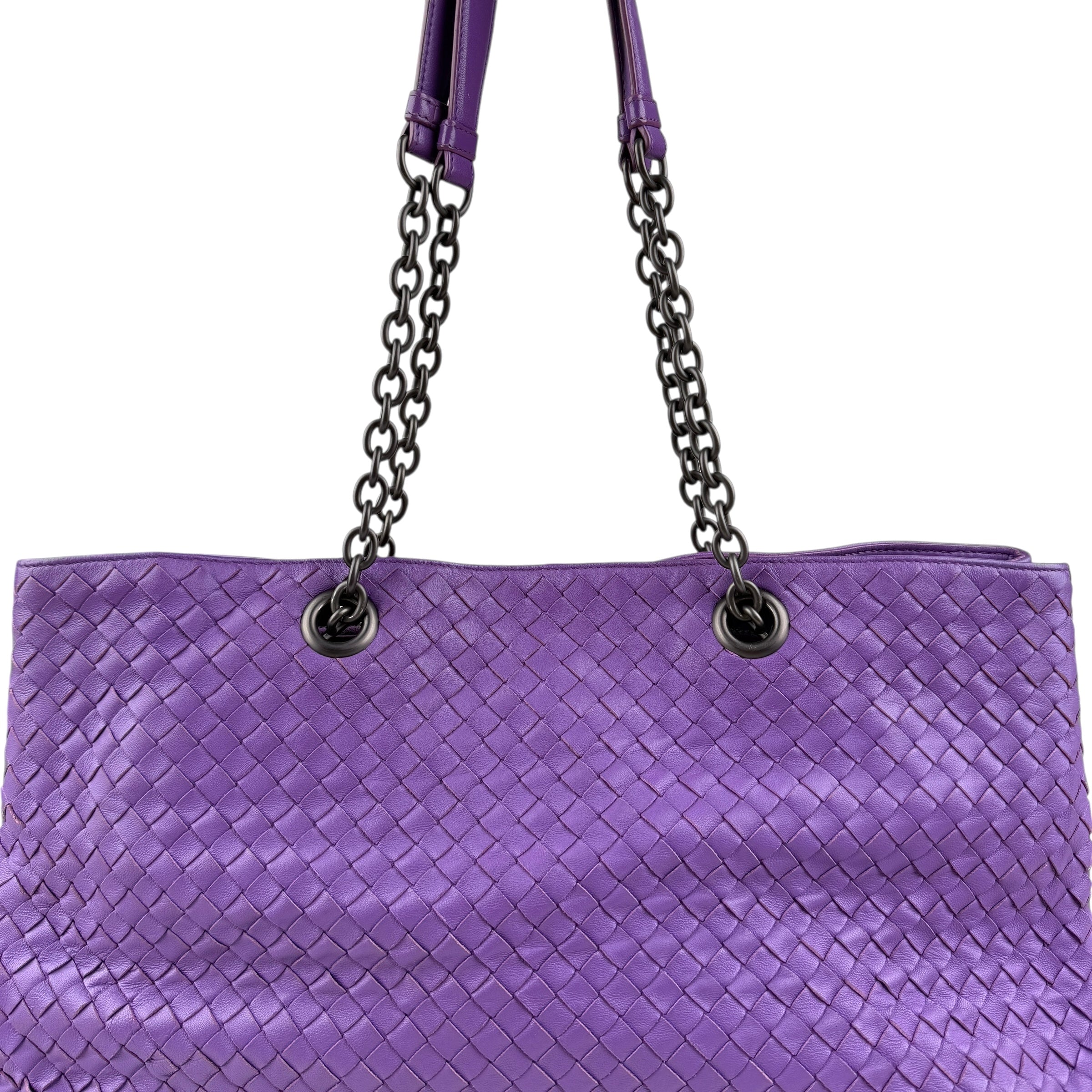 Pre-owned bottega veneta intrecciato purple tote bag front