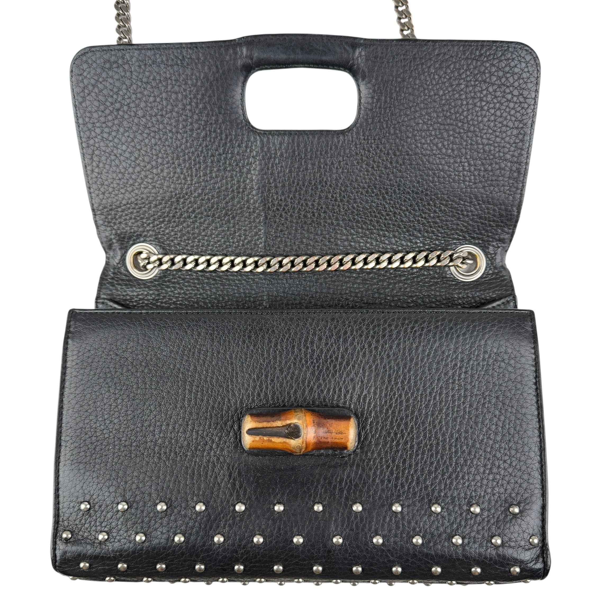 Gucci Black Studded Leather Miss Bamboo Shoulder Bag