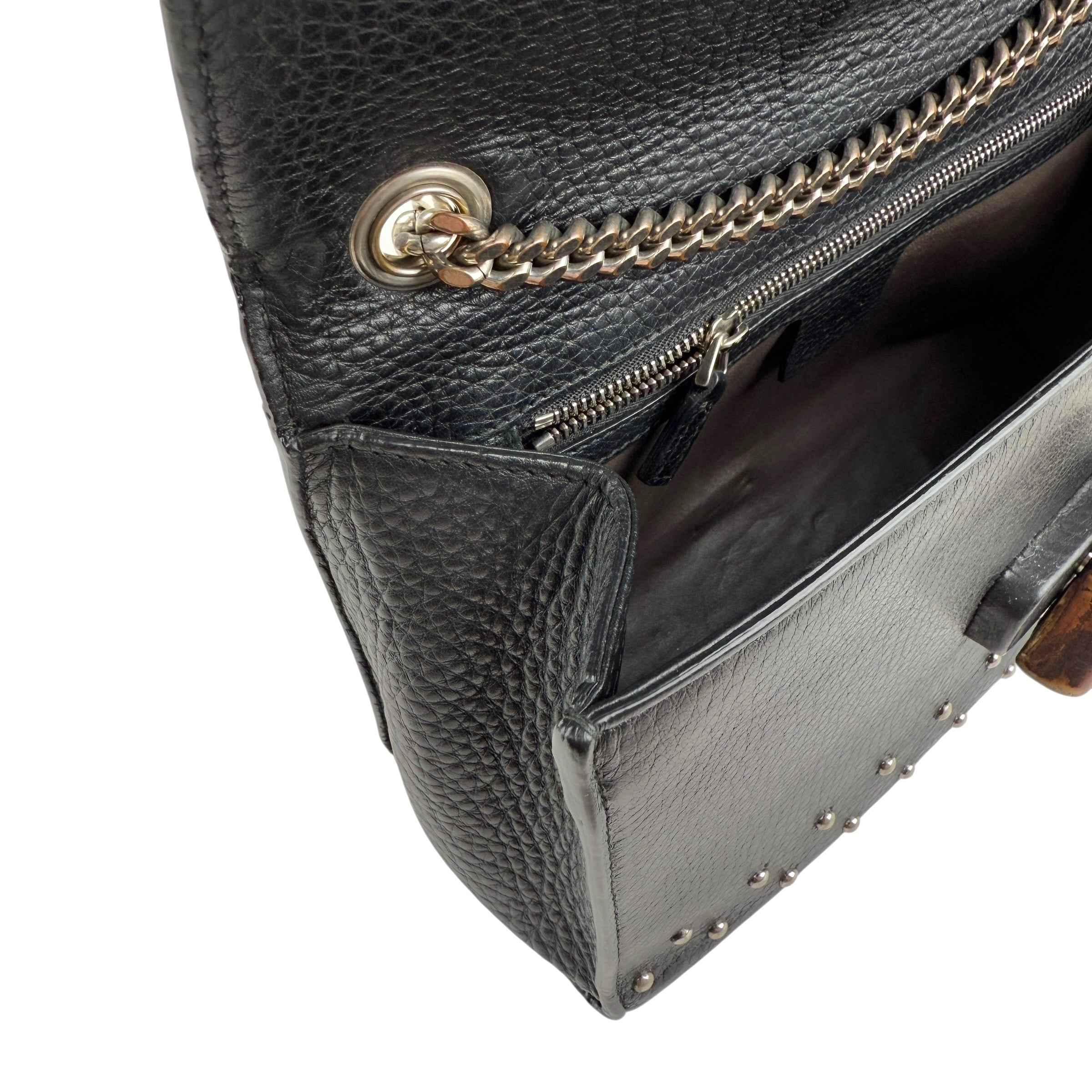 Gucci Black Studded Leather Miss Bamboo Shoulder Bag