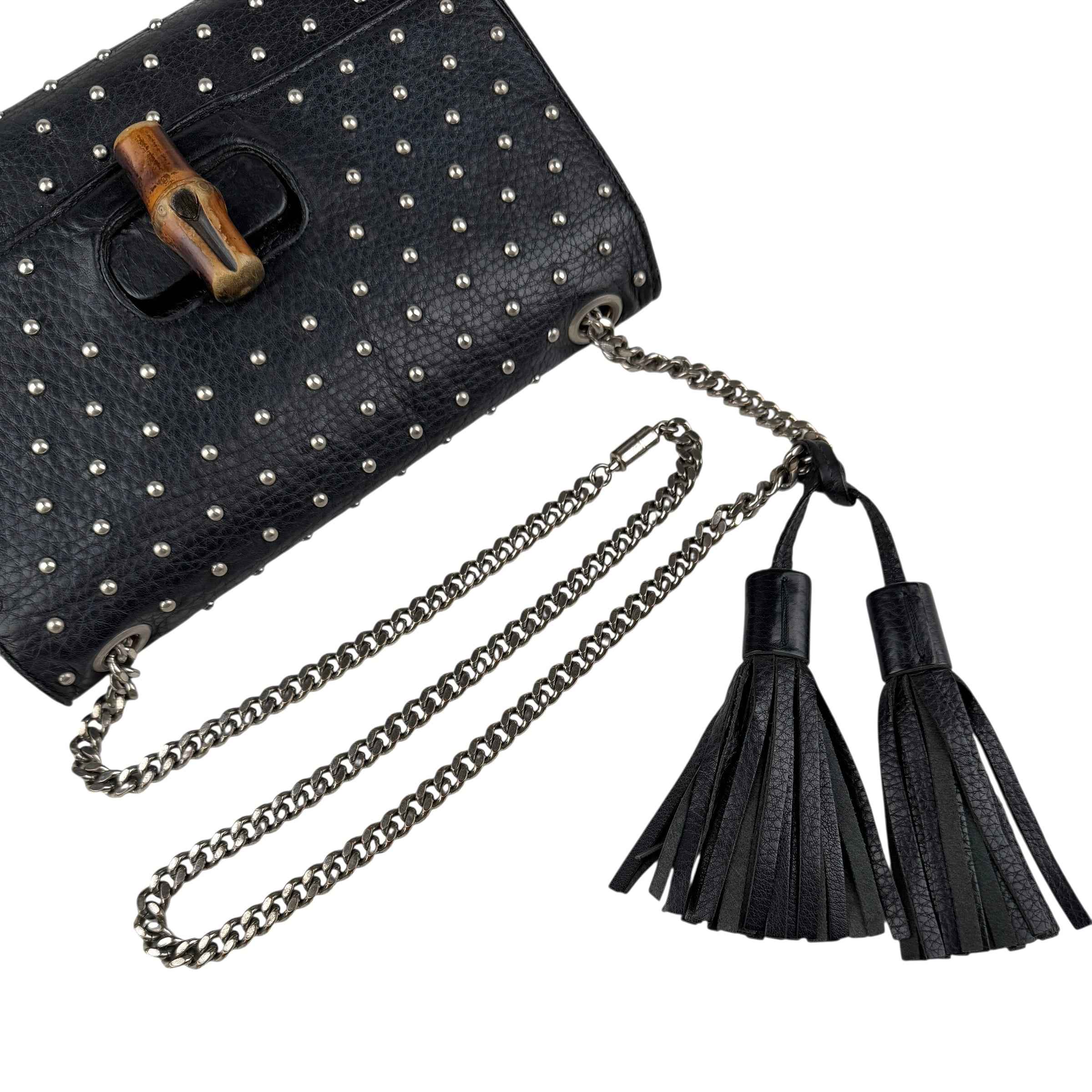 Gucci Black Studded Leather Miss Bamboo Shoulder Bag