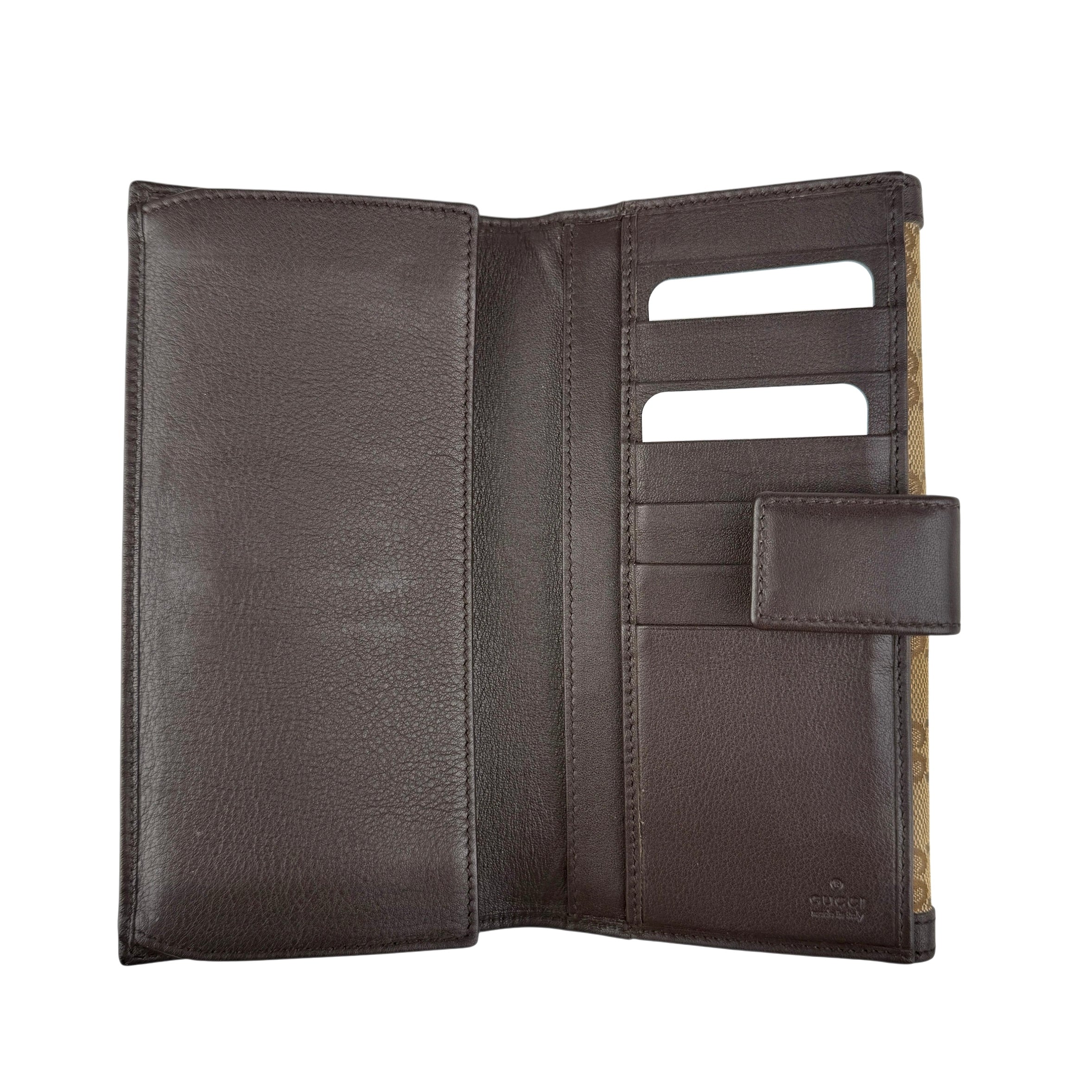 Pre-owned gucci-beige-brown-gg-canvas-leather-wallet