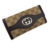 Pre-owned gucci-beige-brown-gg-canvas-leather-wallet