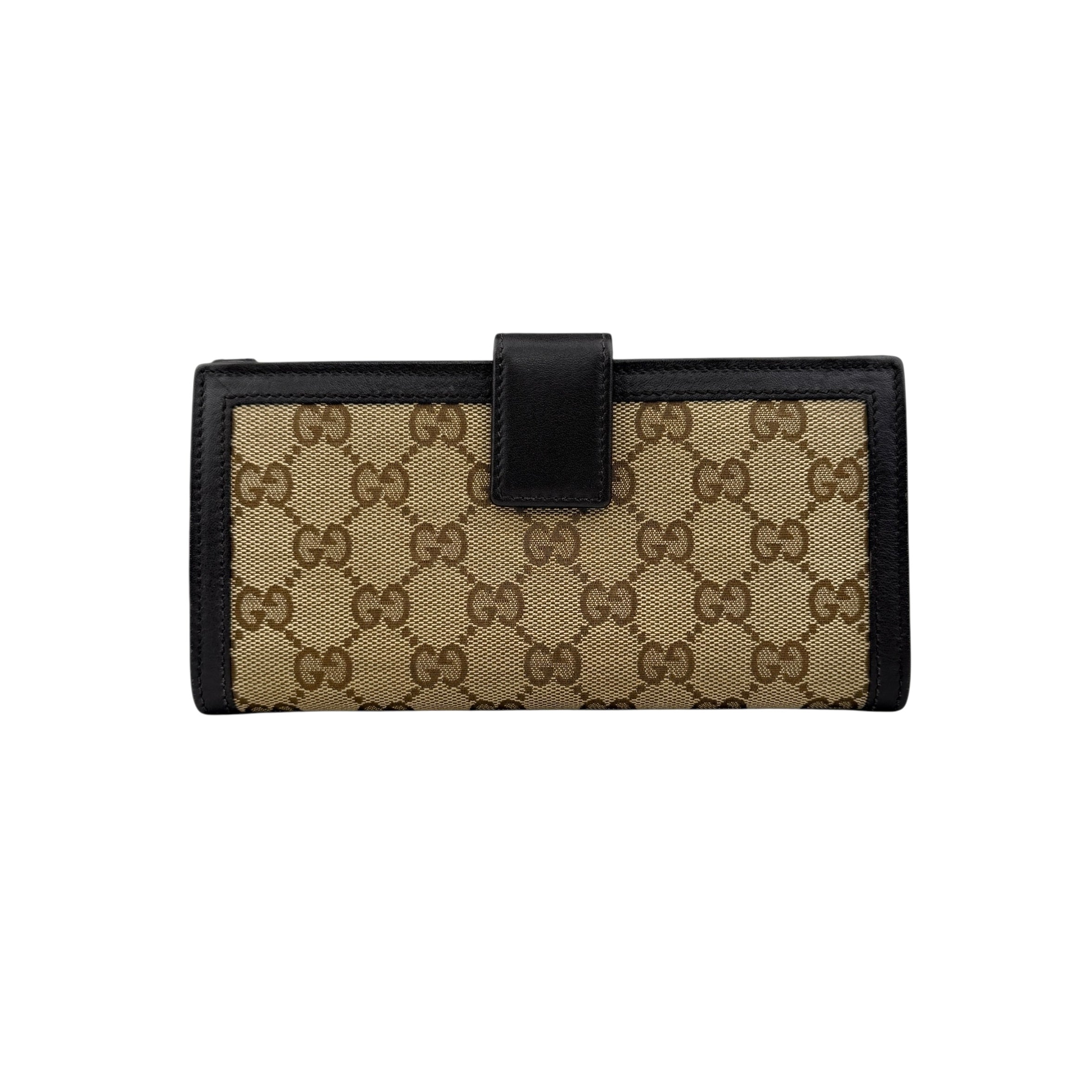 Pre-owned gucci-beige-brown-gg-canvas-leather-wallet