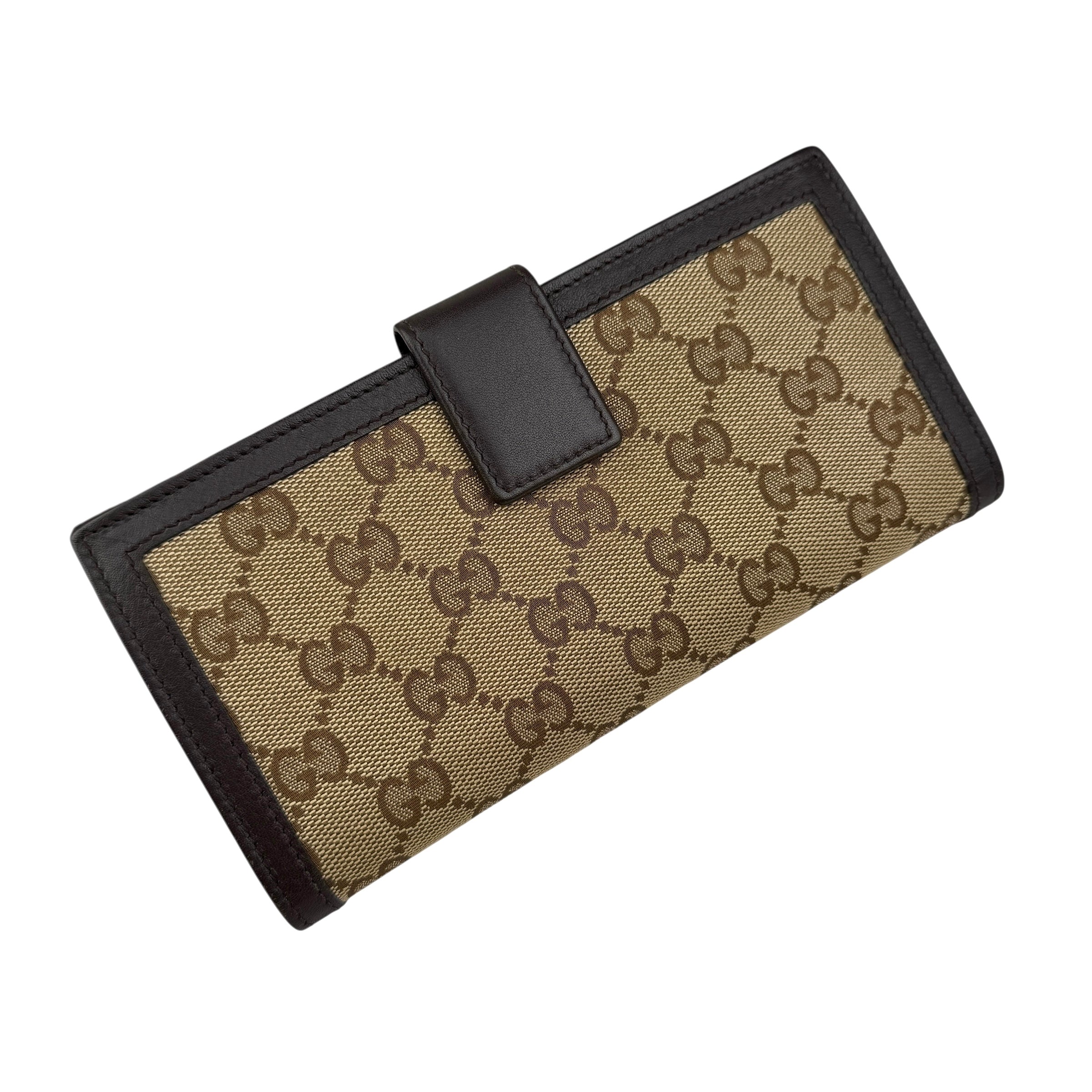 Pre-owned gucci-beige-brown-gg-canvas-leather-wallet