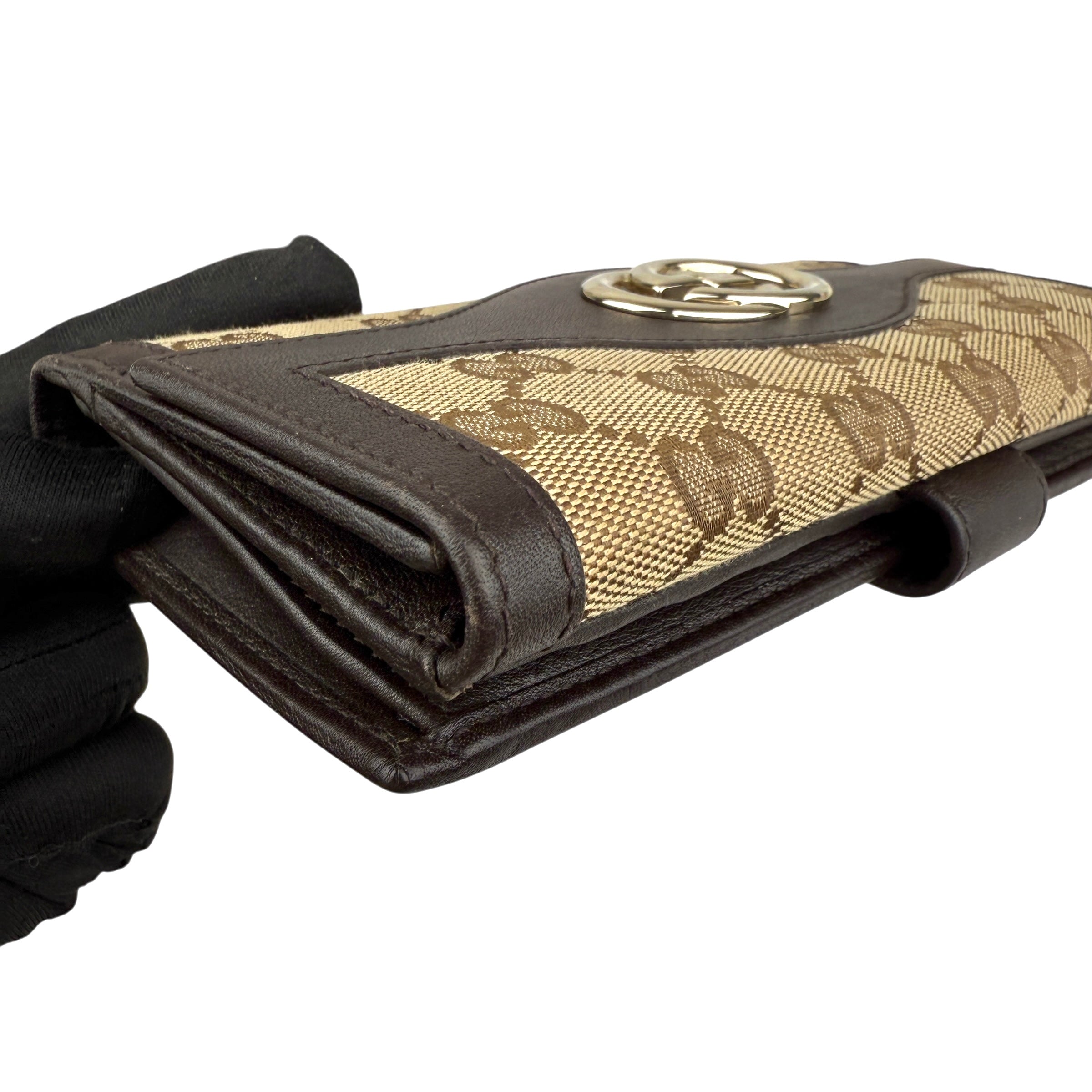 Pre-owned gucci-beige-brown-gg-canvas-leather-wallet
