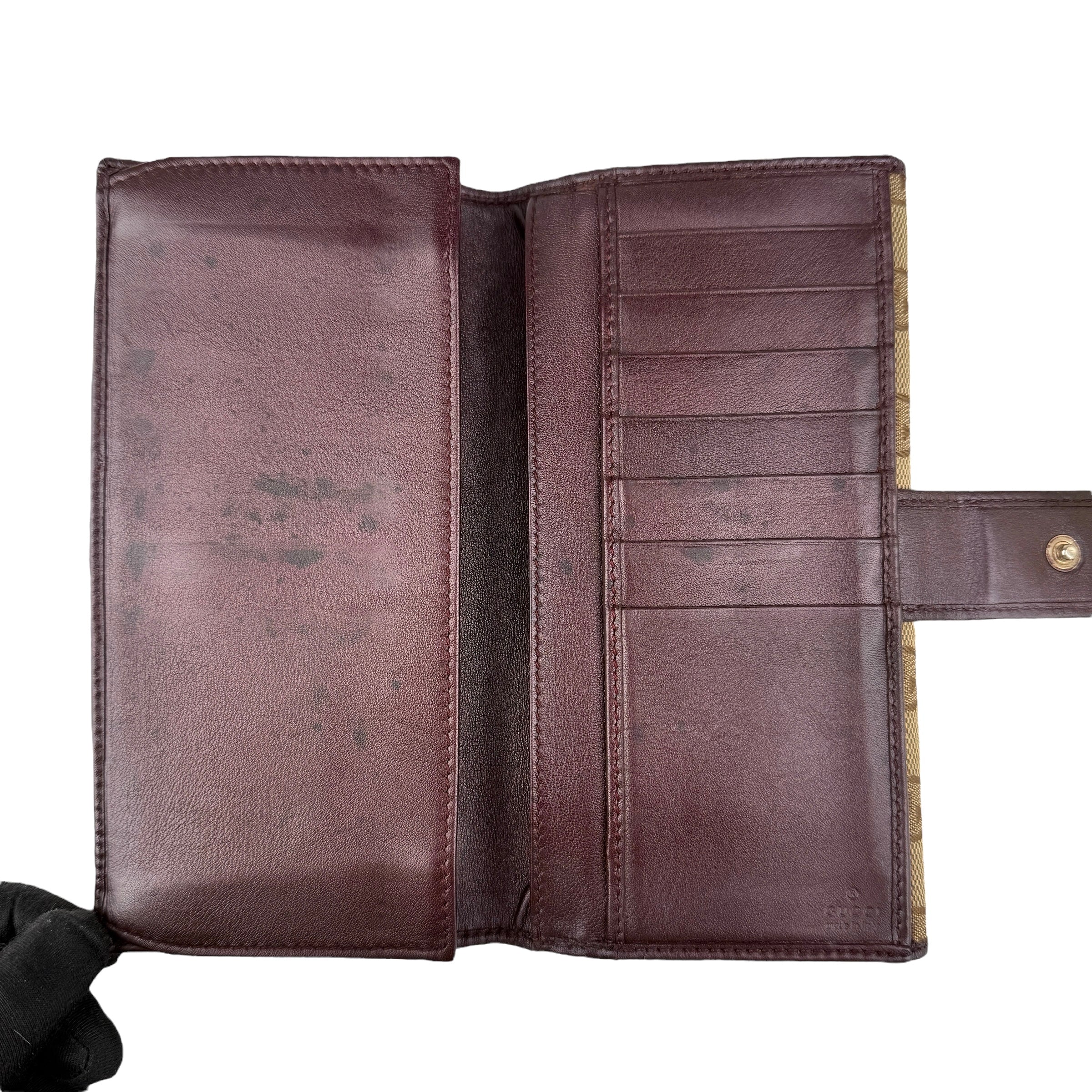 Pre-owned gucci-lovely-brown-canvas-leather-long-wallet