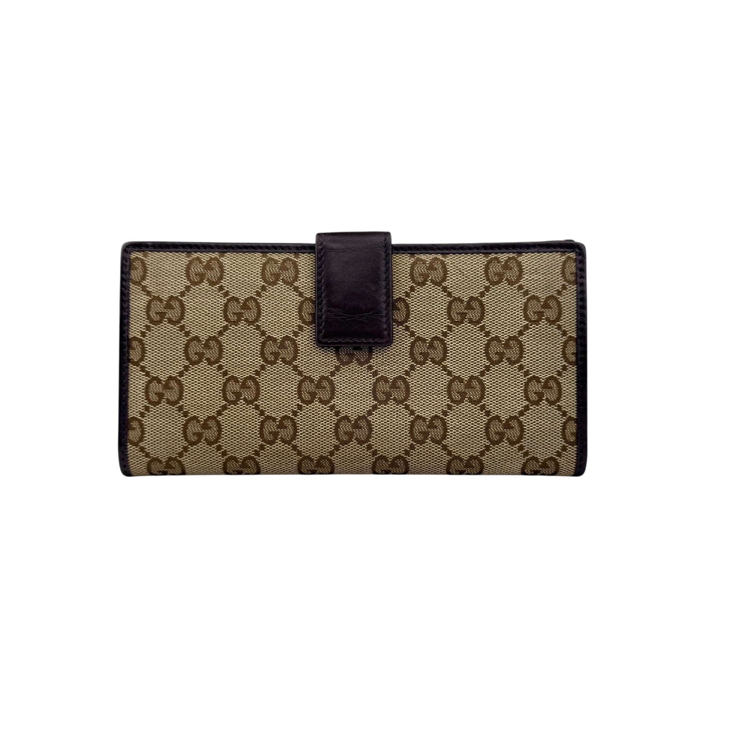 Pre-owned gucci-lovely-brown-canvas-leather-long-wallet back view