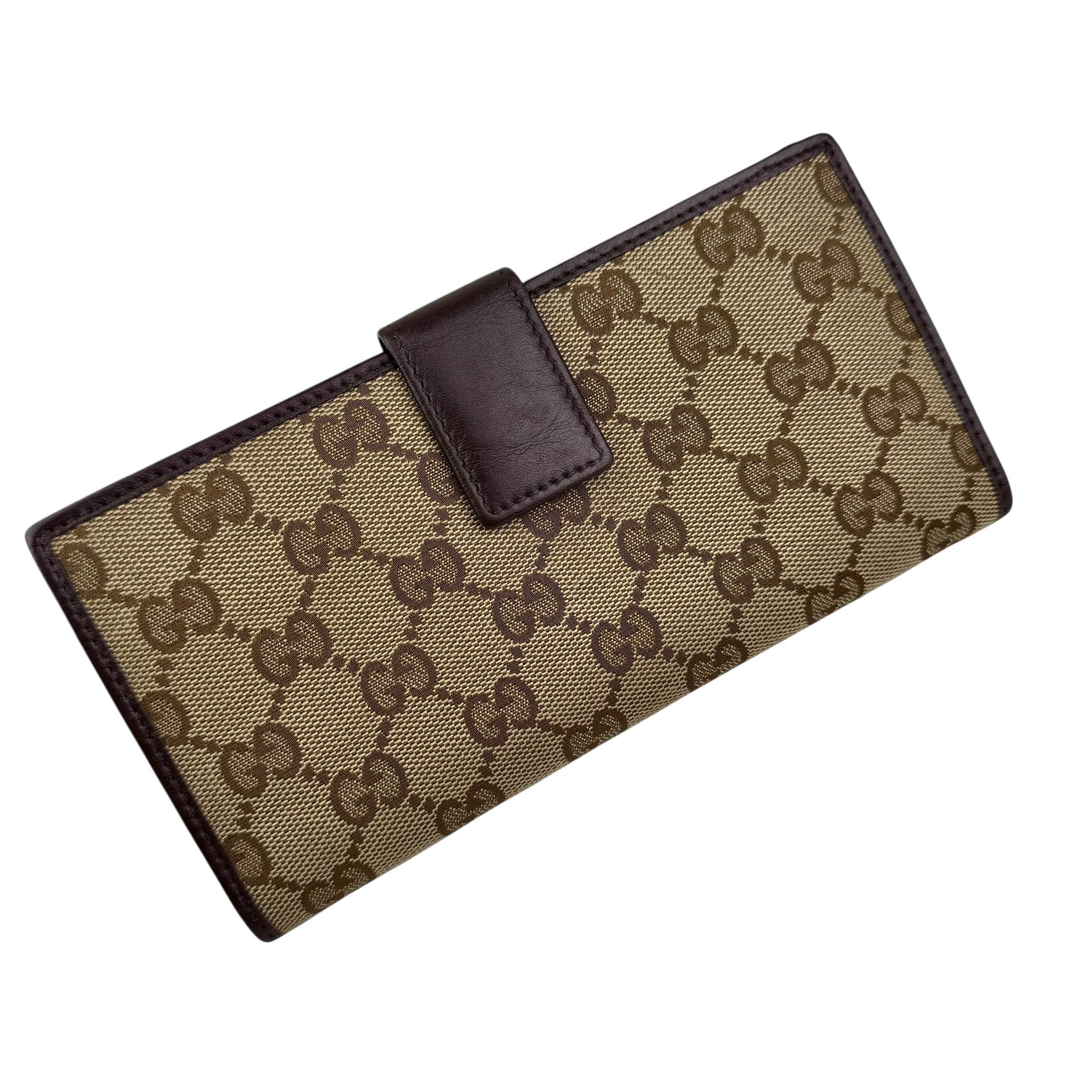 Pre-owned gucci-lovely-brown-canvas-leather-long-wallet