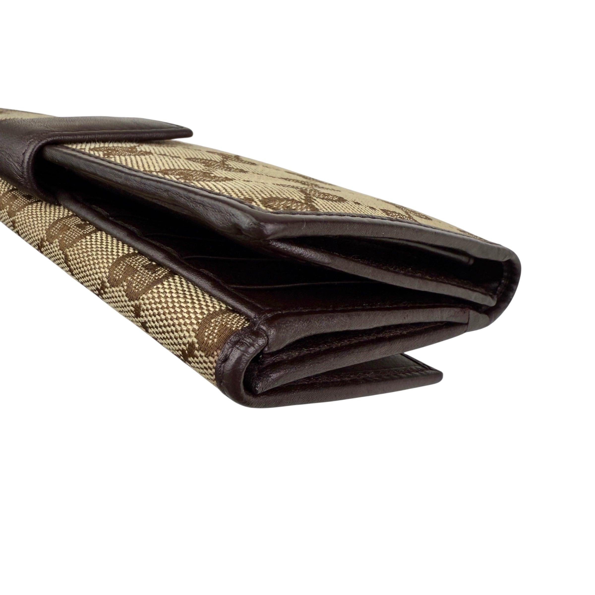 Pre-owned gucci-lovely-brown-canvas-leather-long-wallet