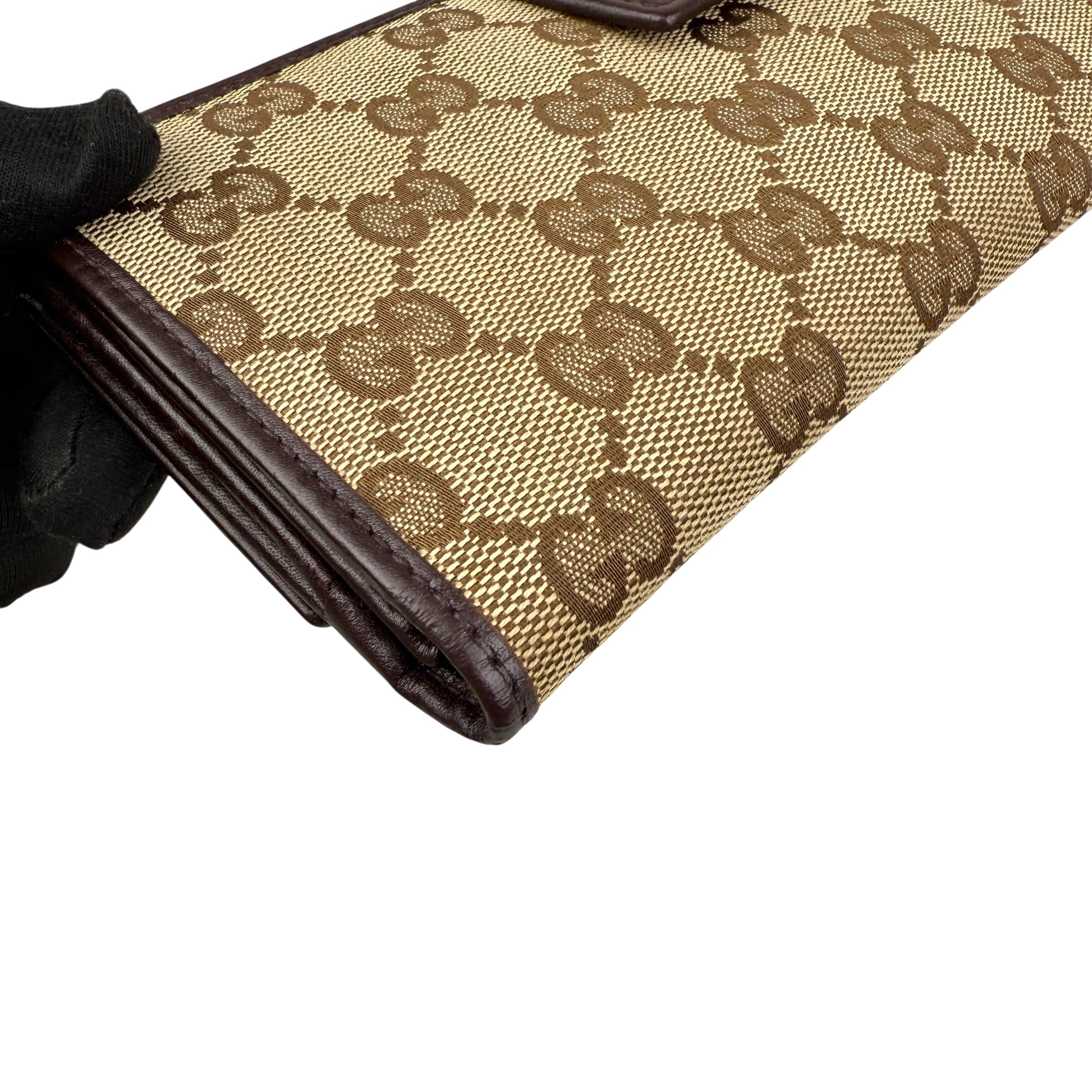 Pre-owned gucci-lovely-brown-canvas-leather-long-wallet