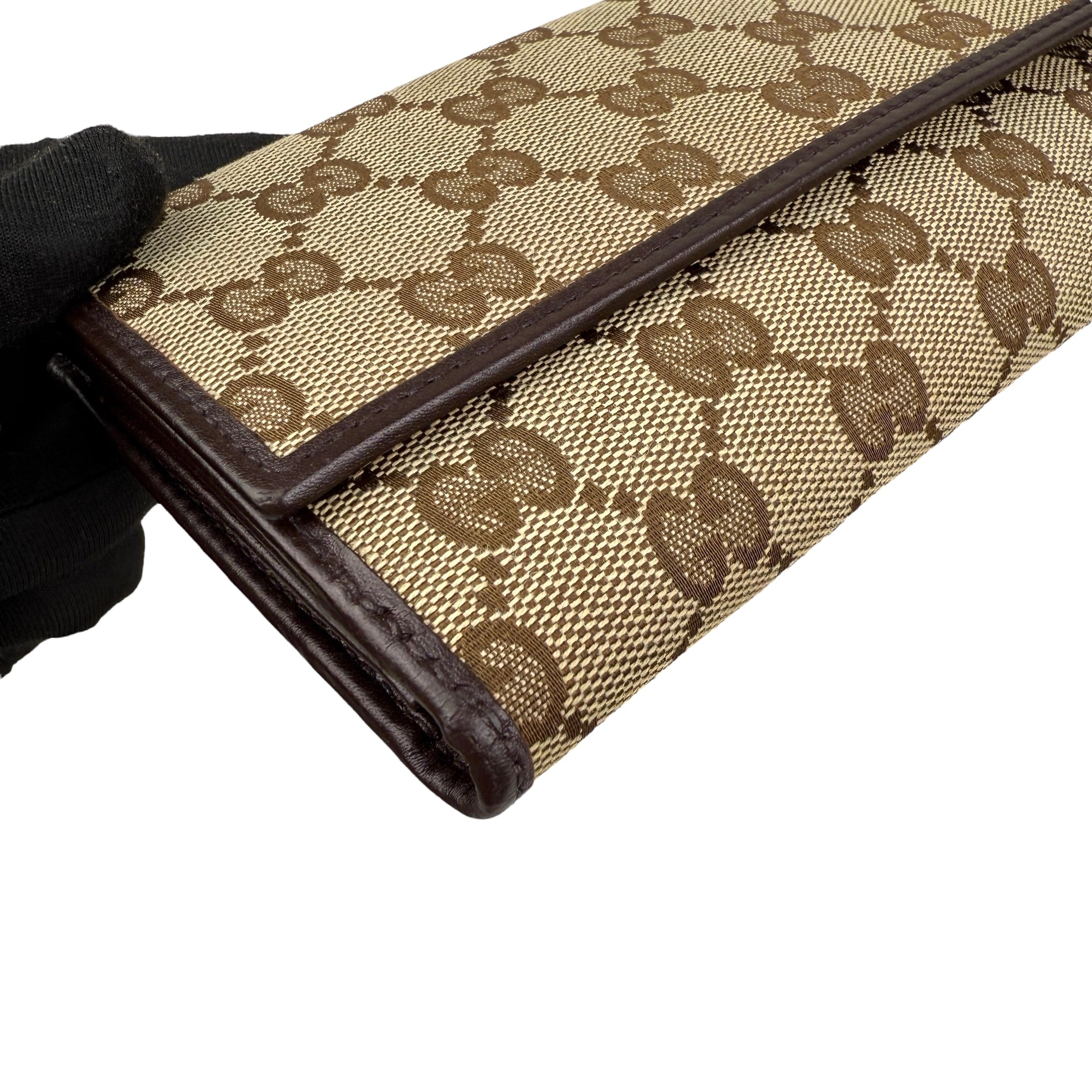 Pre-owned gucci-lovely-brown-canvas-leather-long-wallet