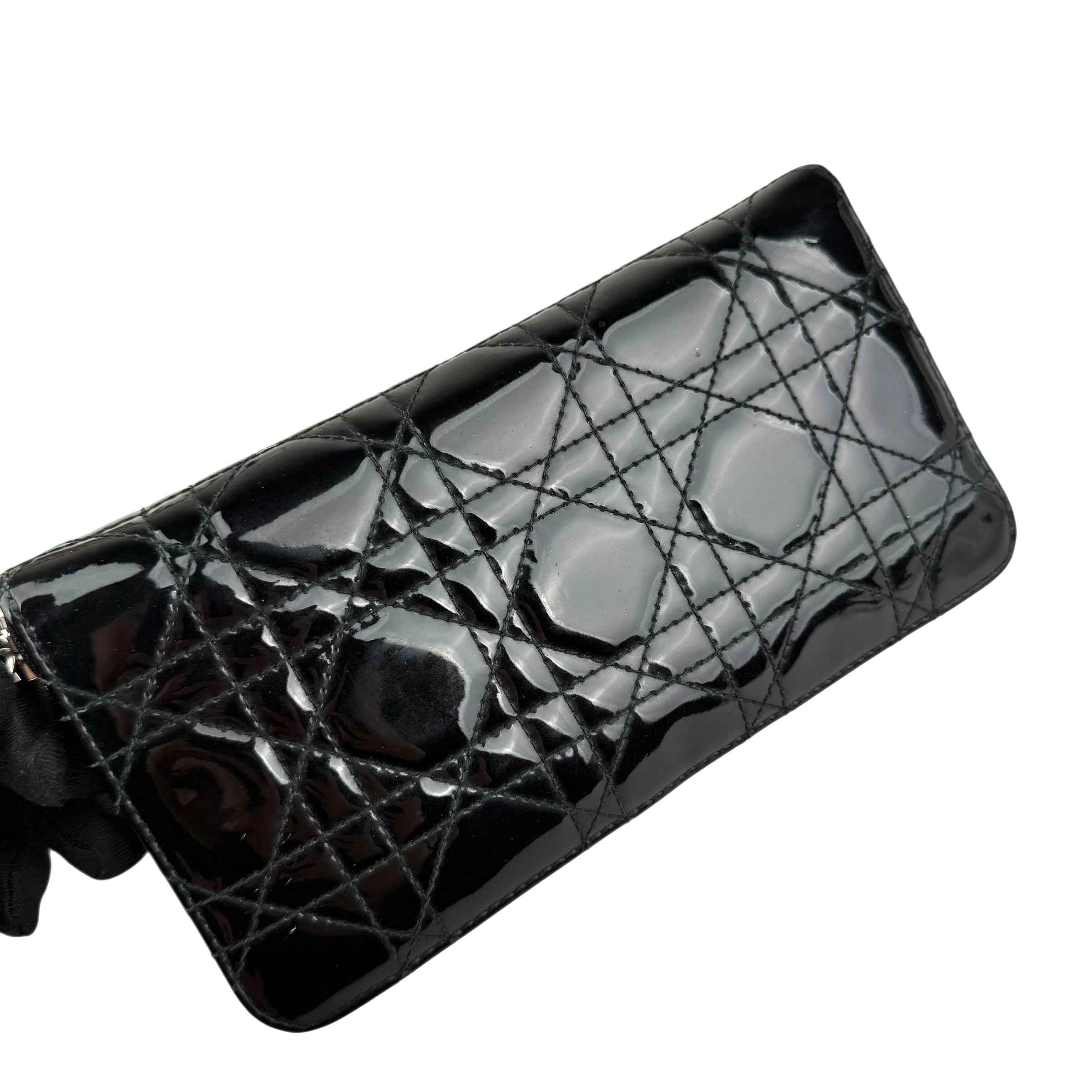 Dior Cannage Patent Lady Dior Wallet Black