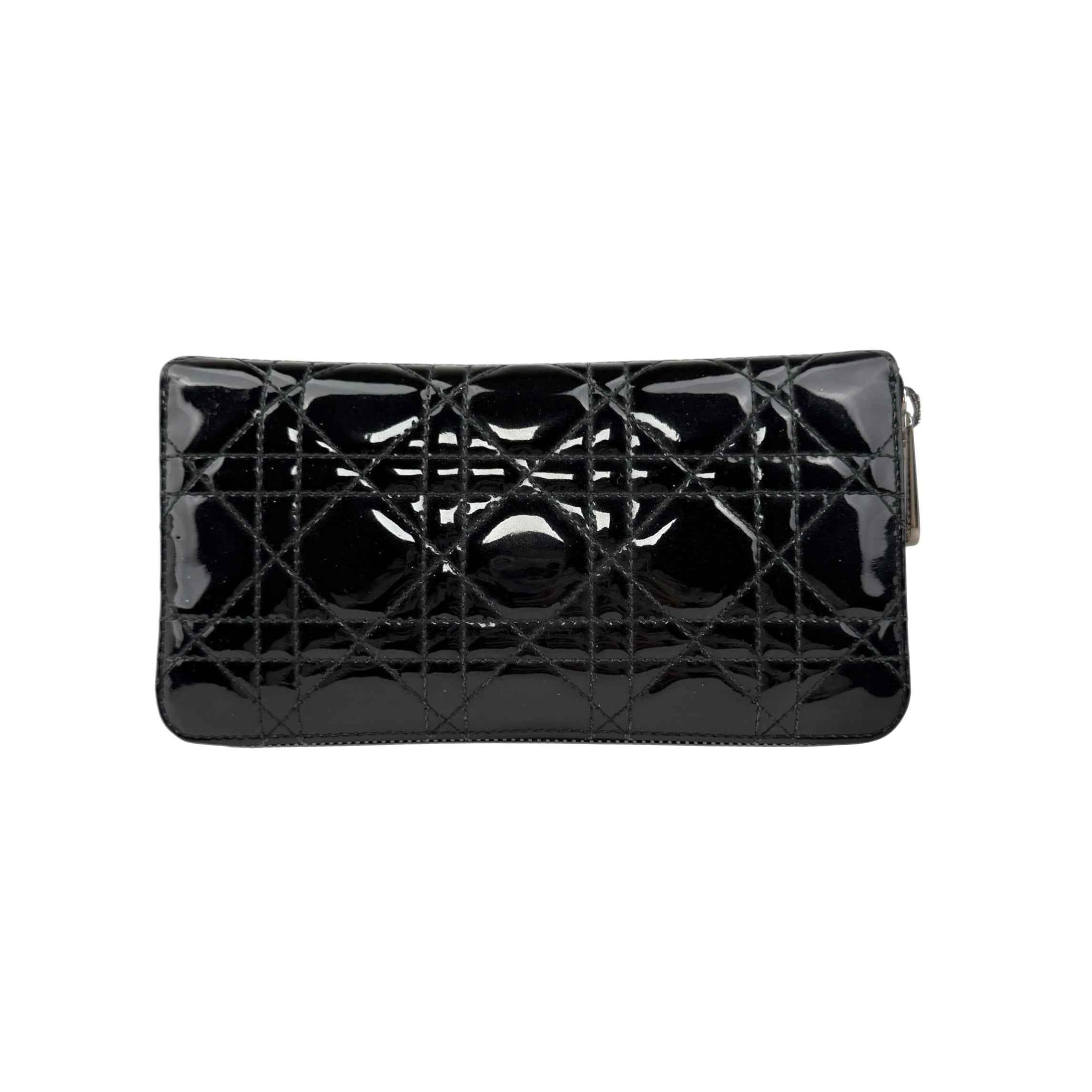 Dior Cannage Patent Lady Dior Wallet Black