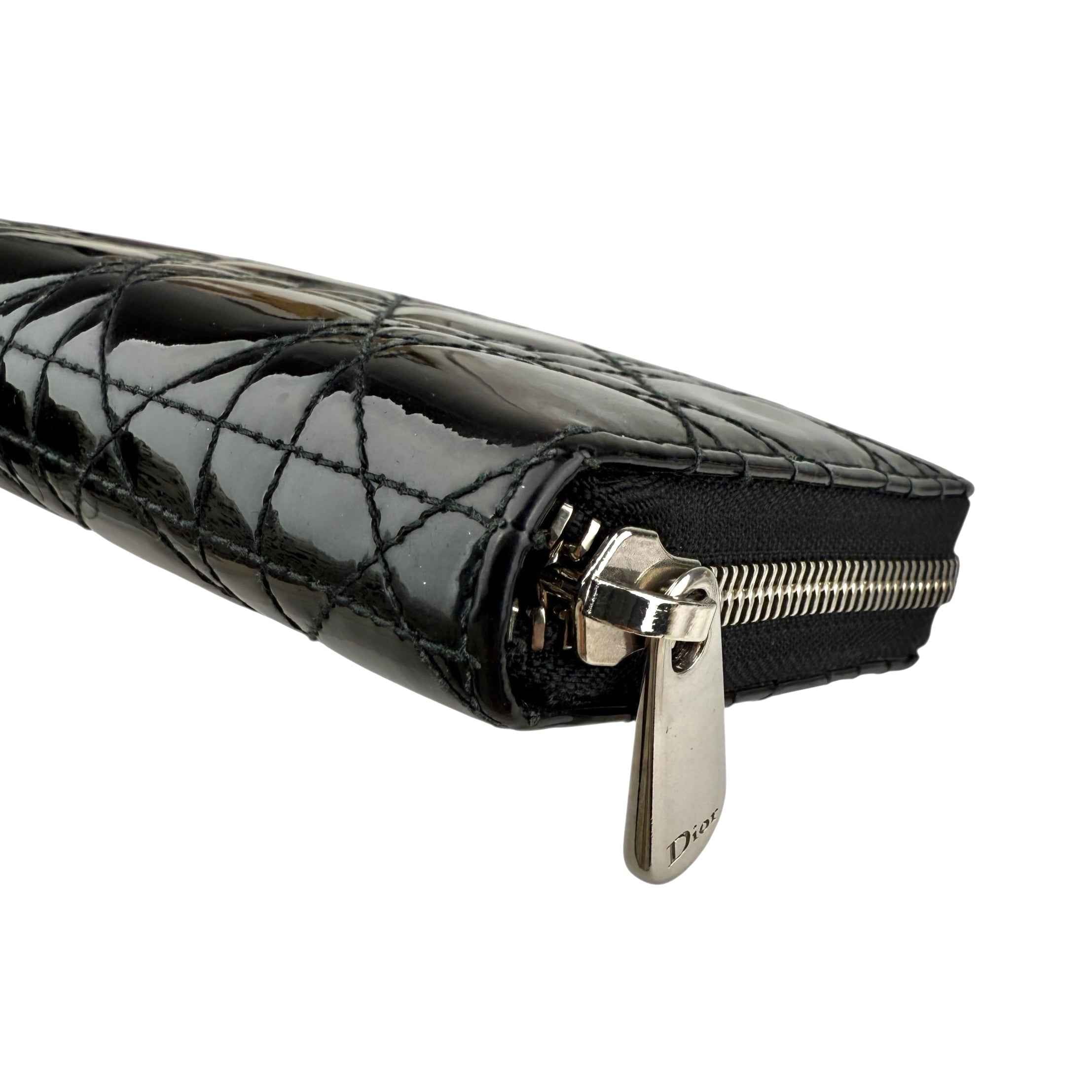Dior Cannage Patent Lady Dior Wallet Black