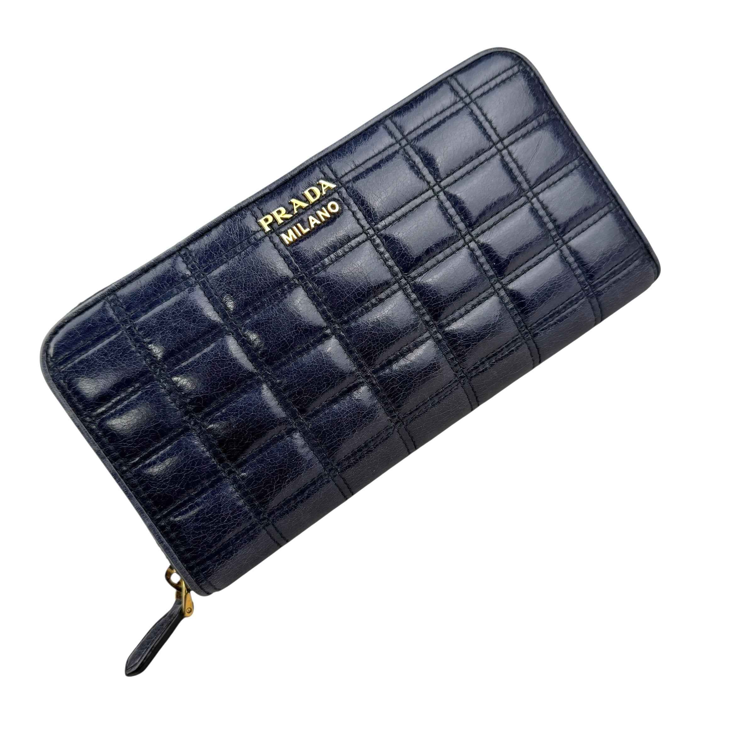 Prada calfskin zip around wallet