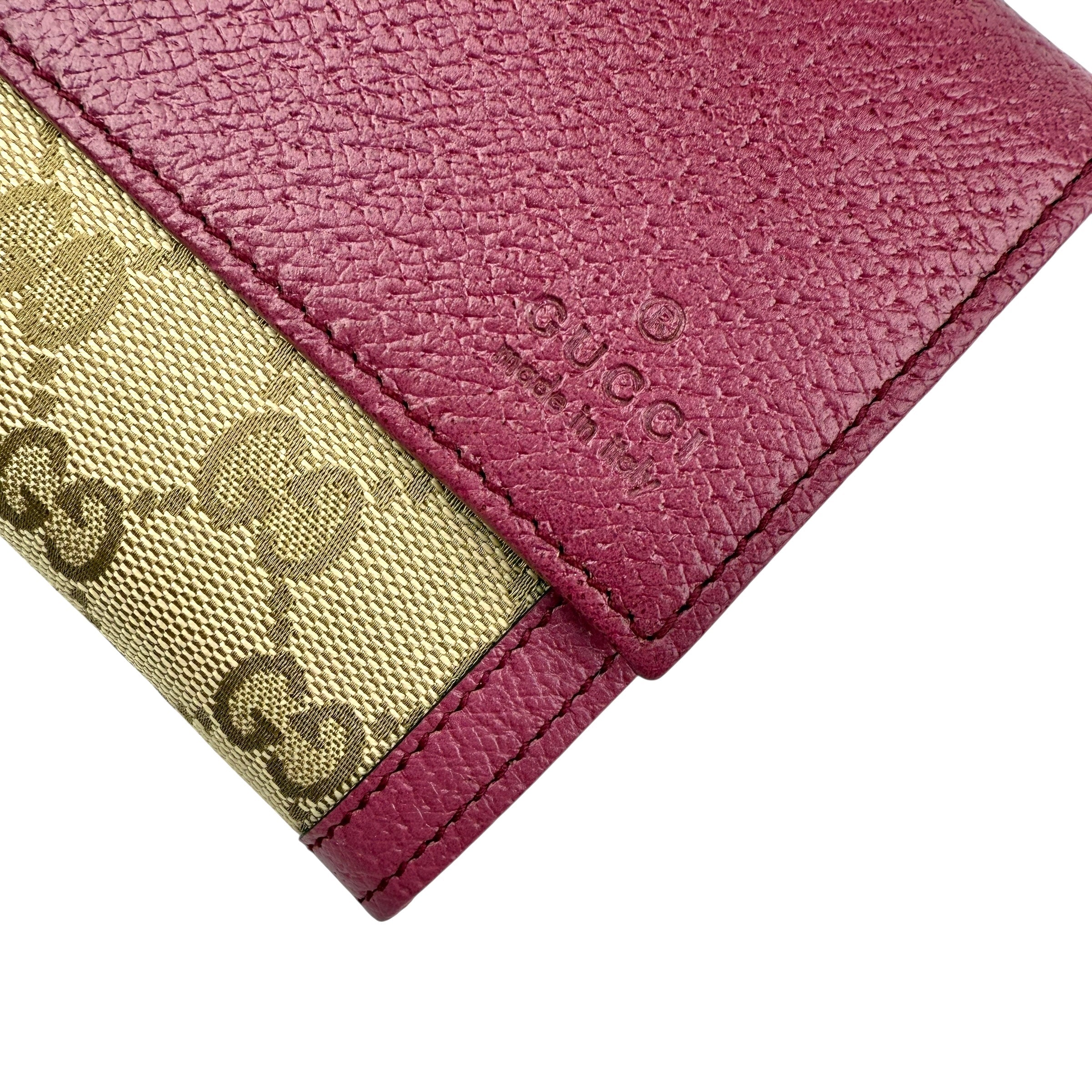 Gucci Calfskin GG Monogram Continental Wallet Beige Fuchsia