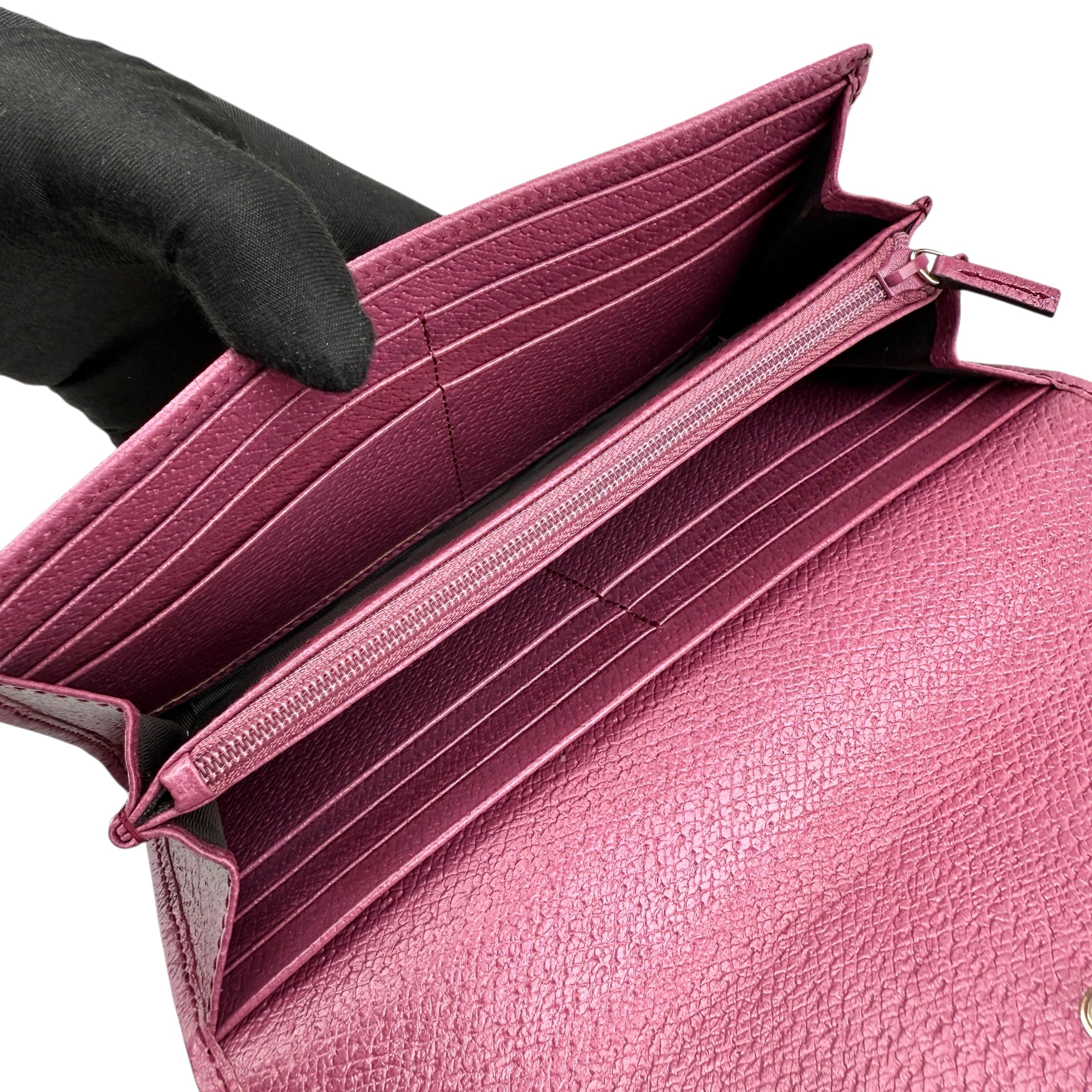 Gucci Calfskin GG Monogram Continental Wallet Beige Fuchsia