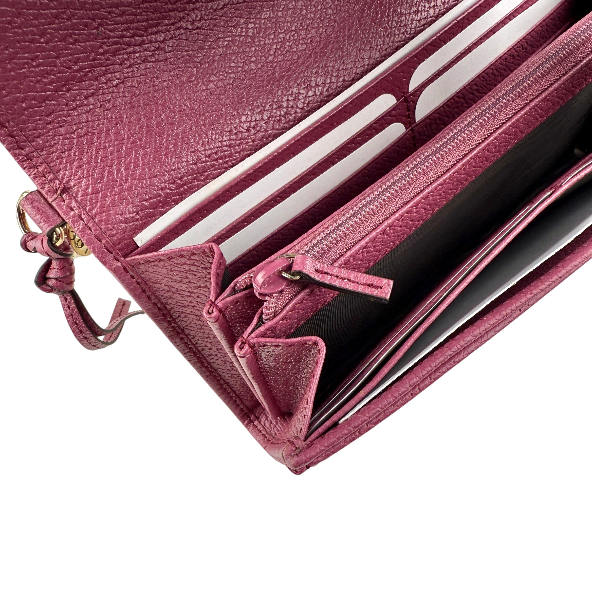 Gucci Calfskin GG Monogram Continental Wallet Beige Fuchsia
