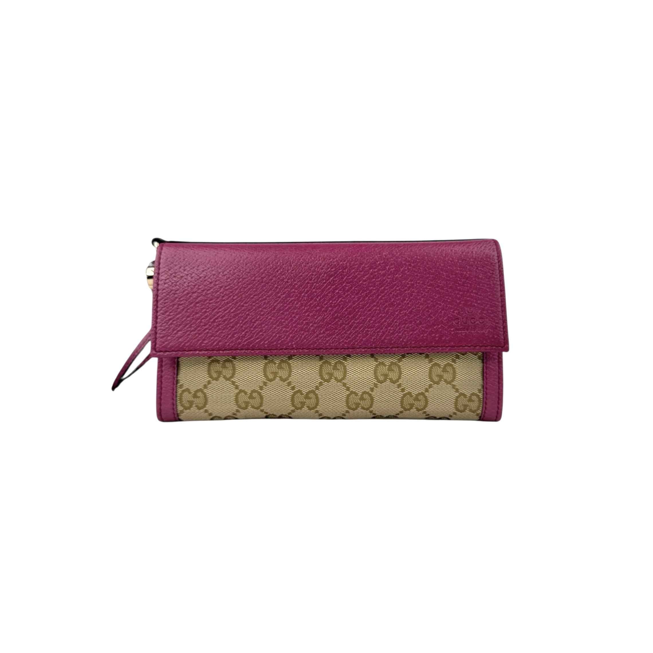 Gucci Calfskin GG Monogram Continental Wallet Beige Fuchsia