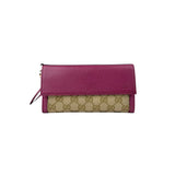 Gucci Calfskin GG Monogram Continental Wallet Beige Fuchsia