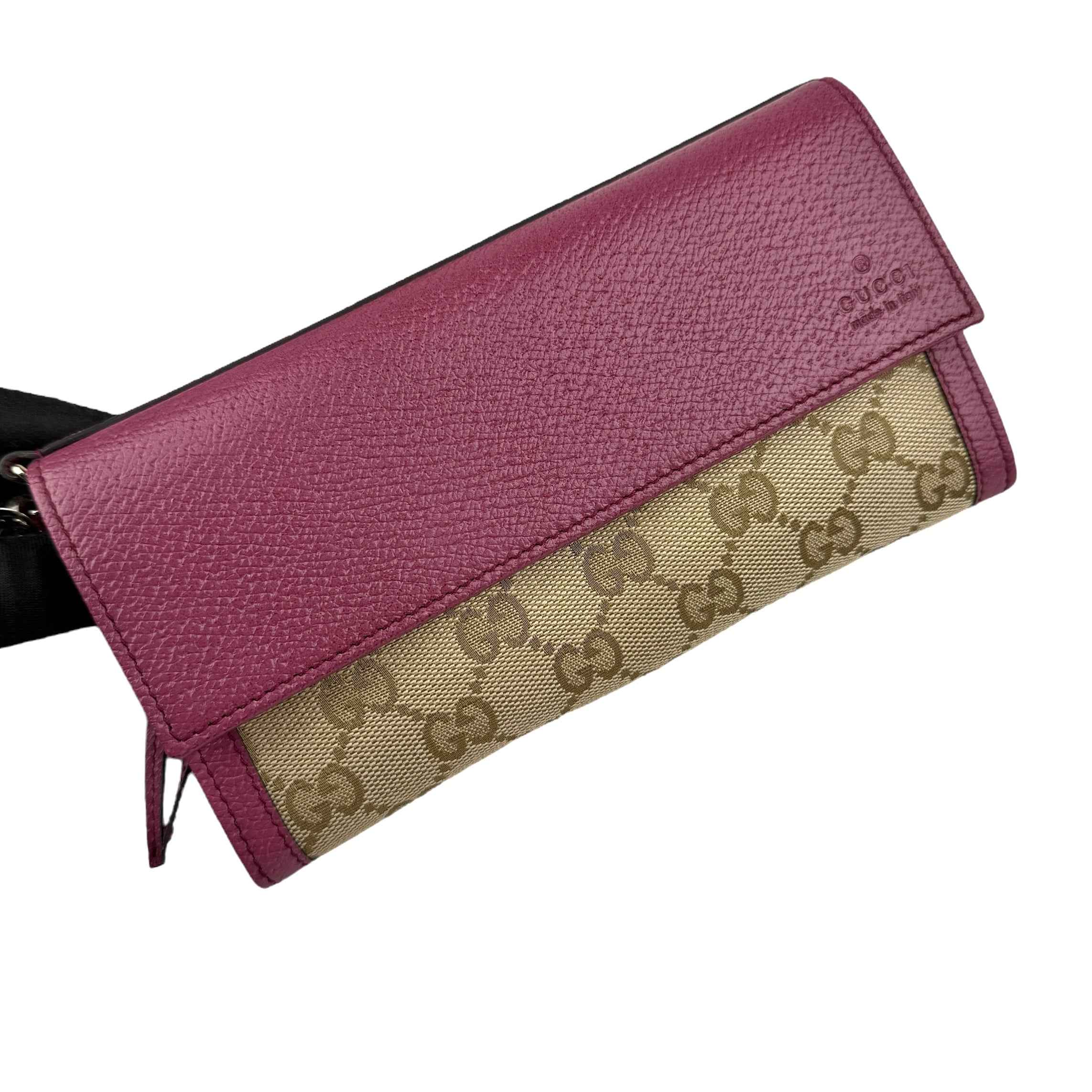 Gucci Calfskin GG Monogram Continental Wallet Beige Fuchsia