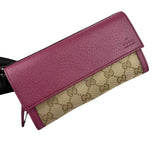 Gucci Calfskin GG Monogram Continental Wallet Beige Fuchsia