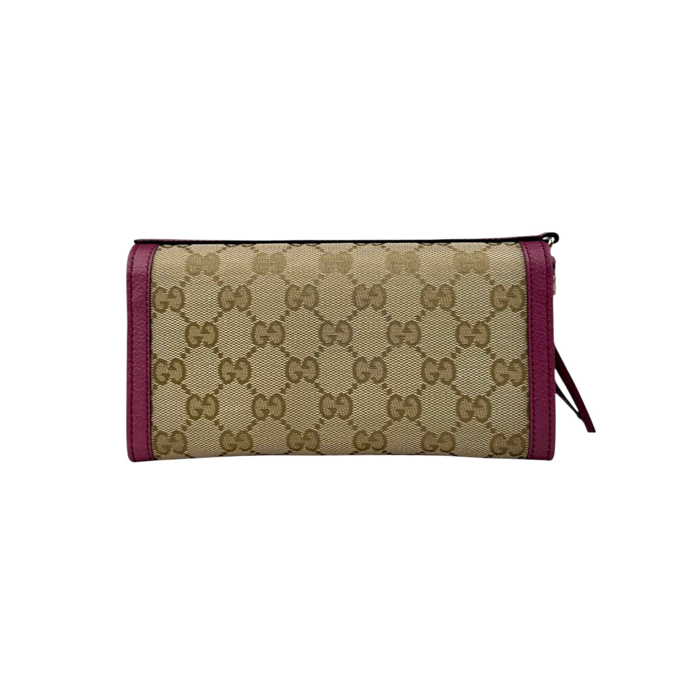 Gucci Calfskin GG Monogram Continental Wallet Beige Fuchsia