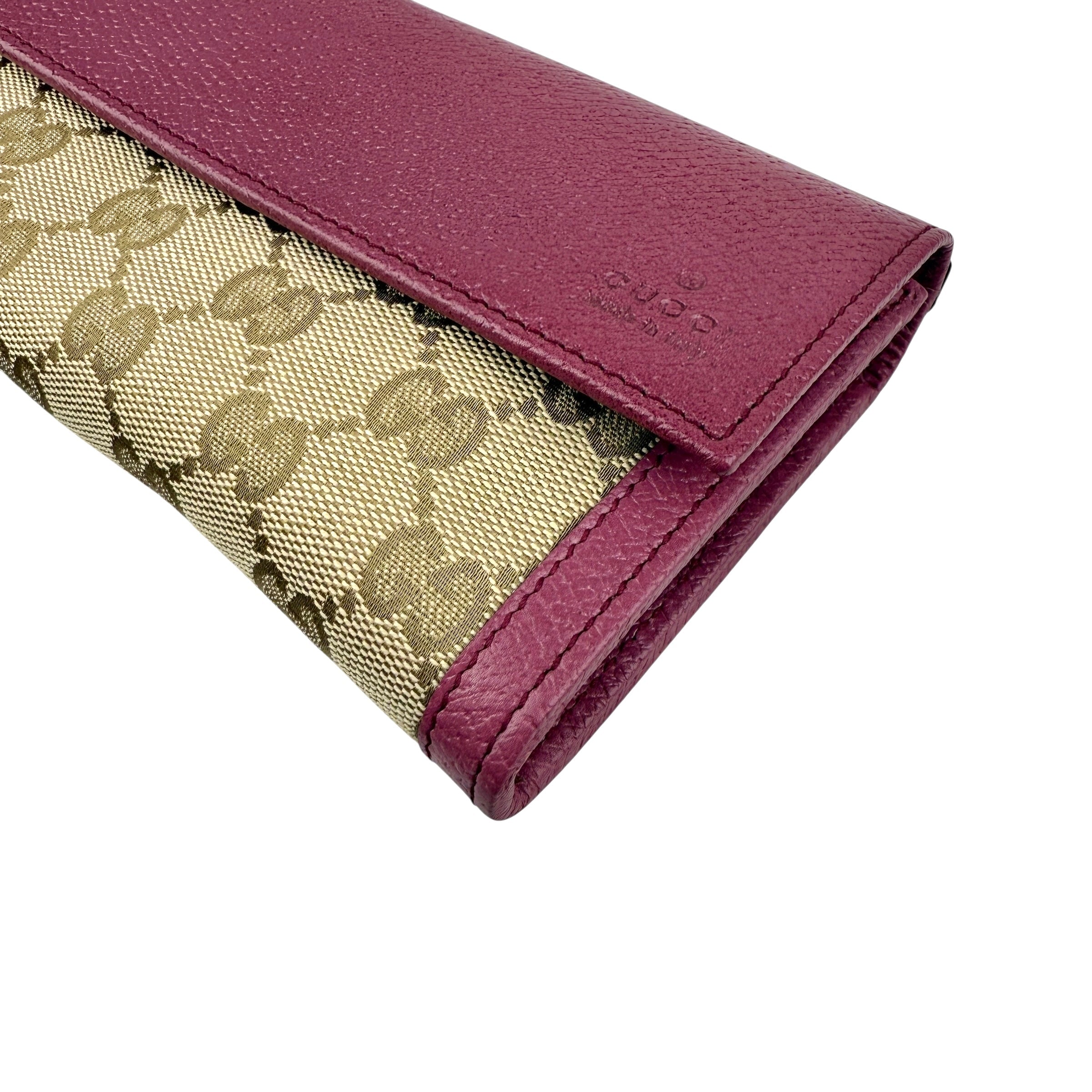 Gucci Calfskin GG Monogram Continental Wallet Beige Fuchsia
