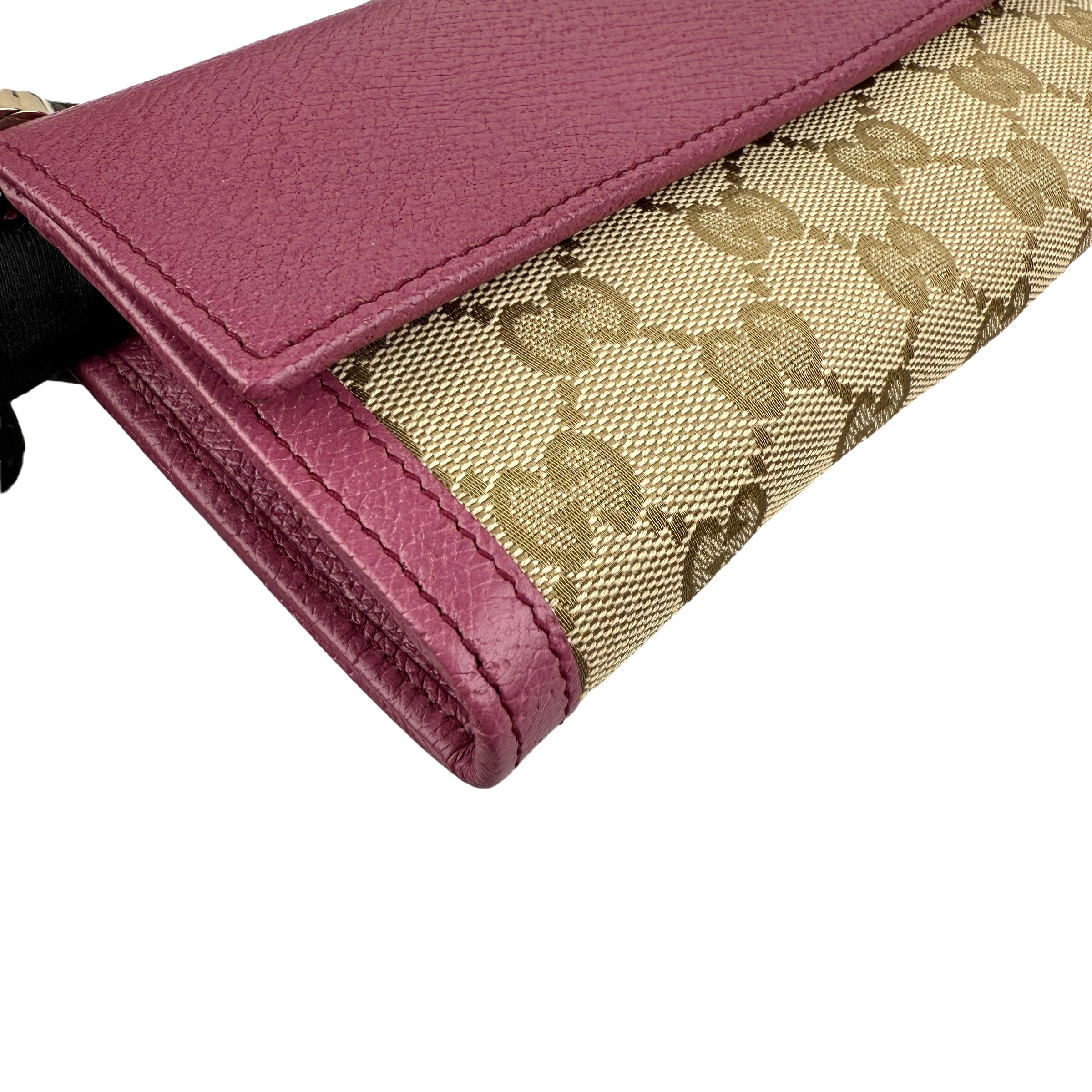 Gucci Calfskin GG Monogram Continental Wallet Beige Fuchsia