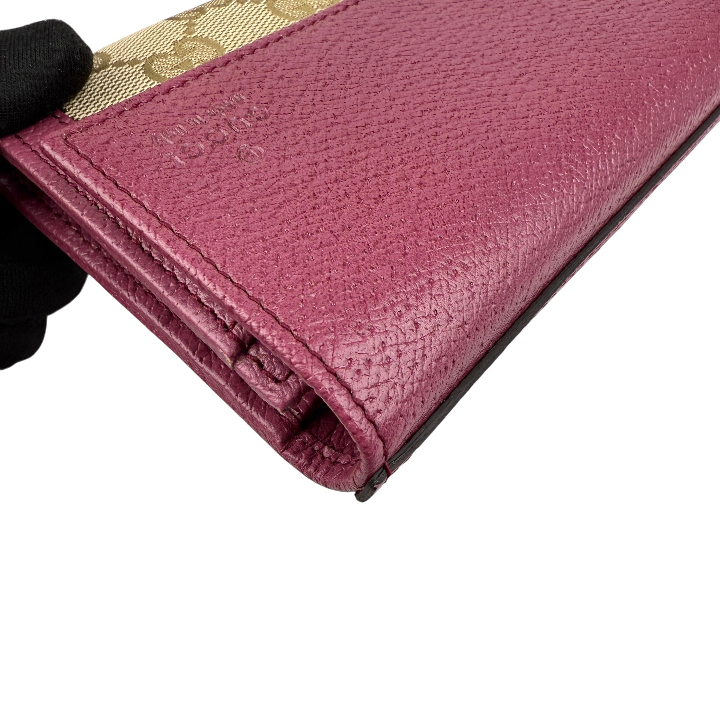 Gucci Calfskin GG Monogram Continental Wallet Beige Fuchsia