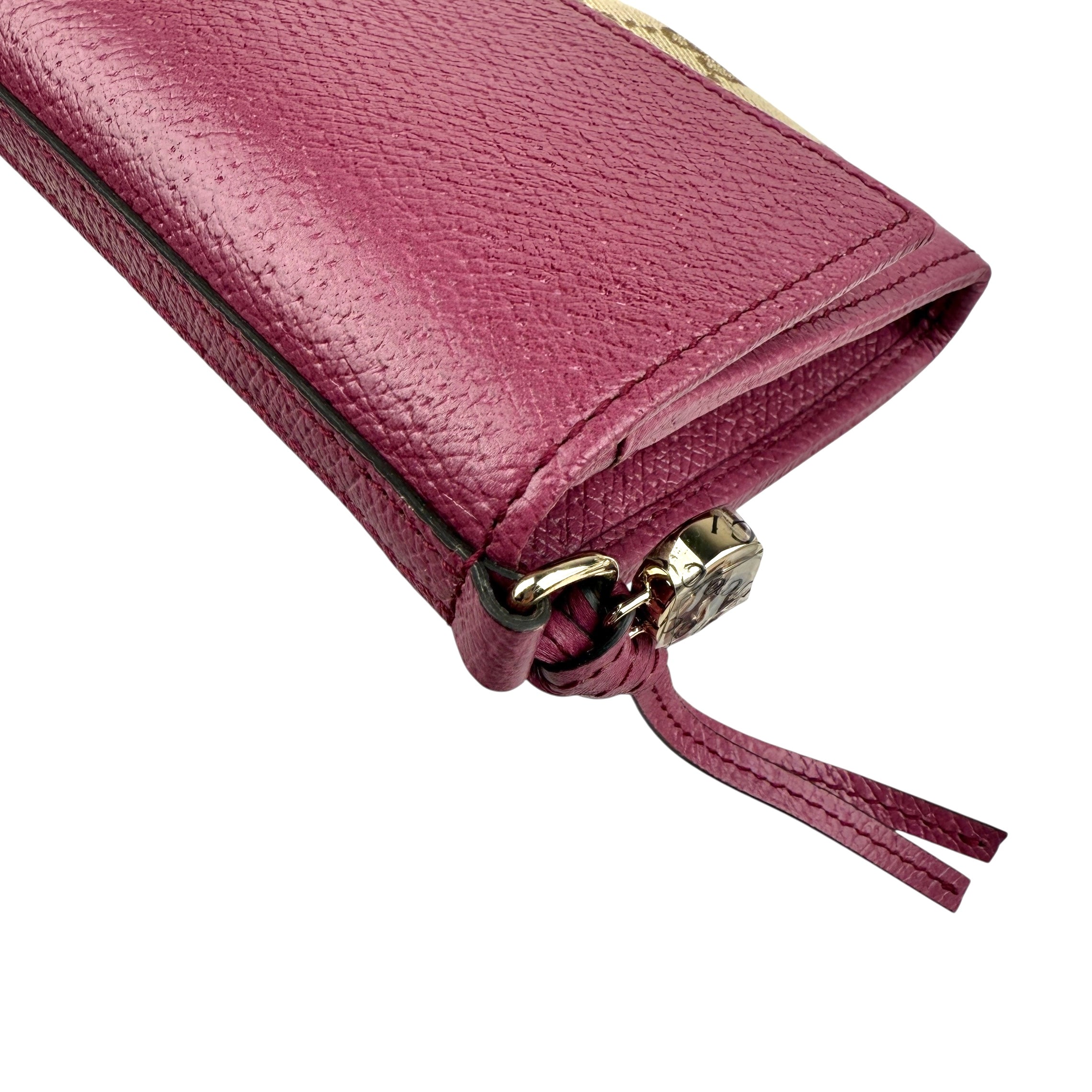 Gucci Calfskin GG Monogram Continental Wallet Beige Fuchsia
